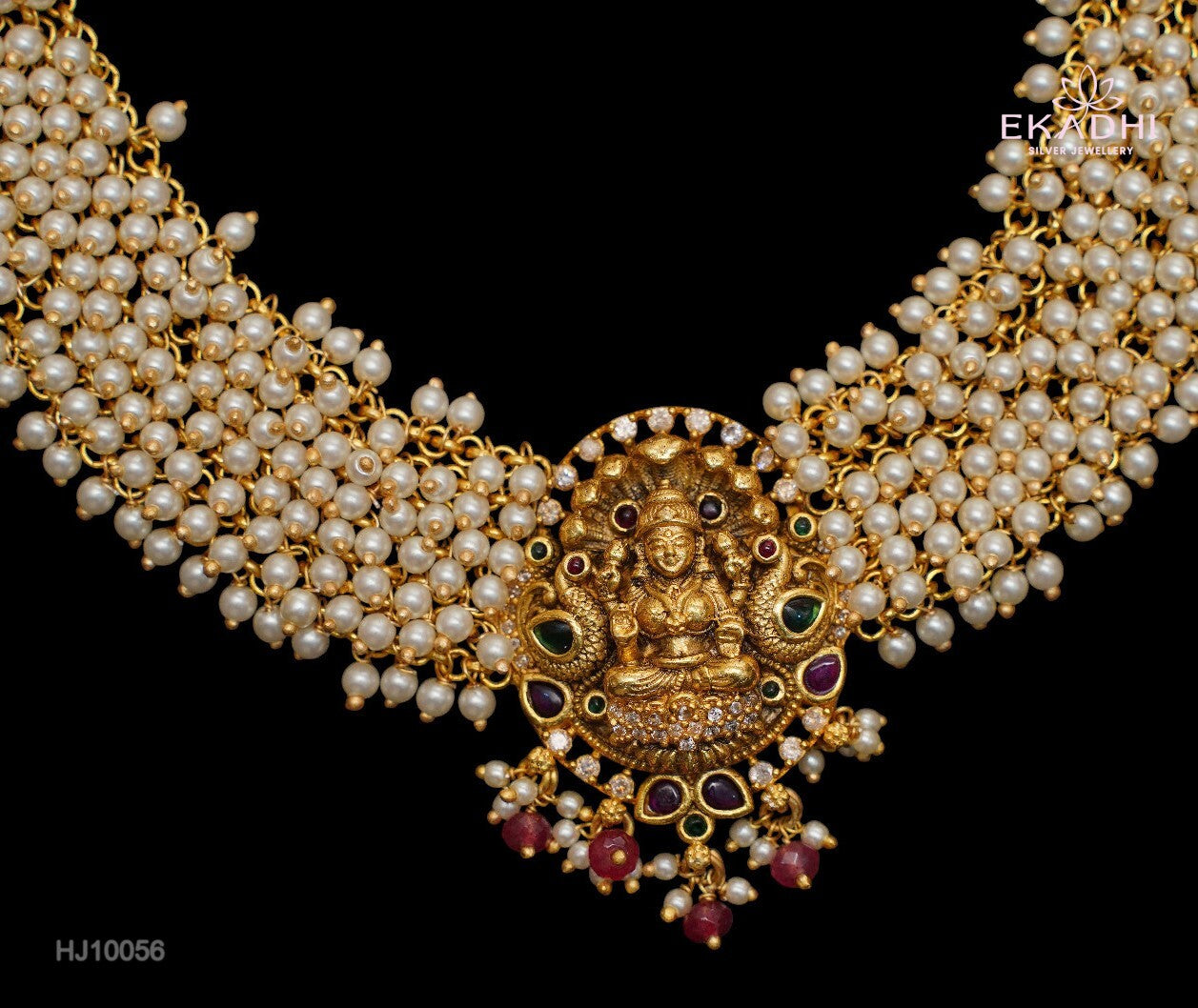 HJ10056 – Nakshi Necklace with Pusalu Chain and Temple Design Pendant
