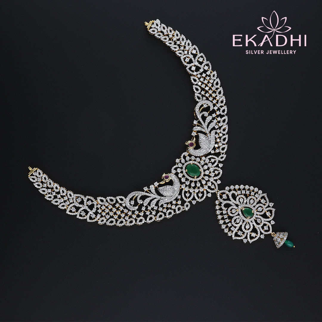 HJ10555 – Bridal Premium CZ Necklace with Emerald Stones