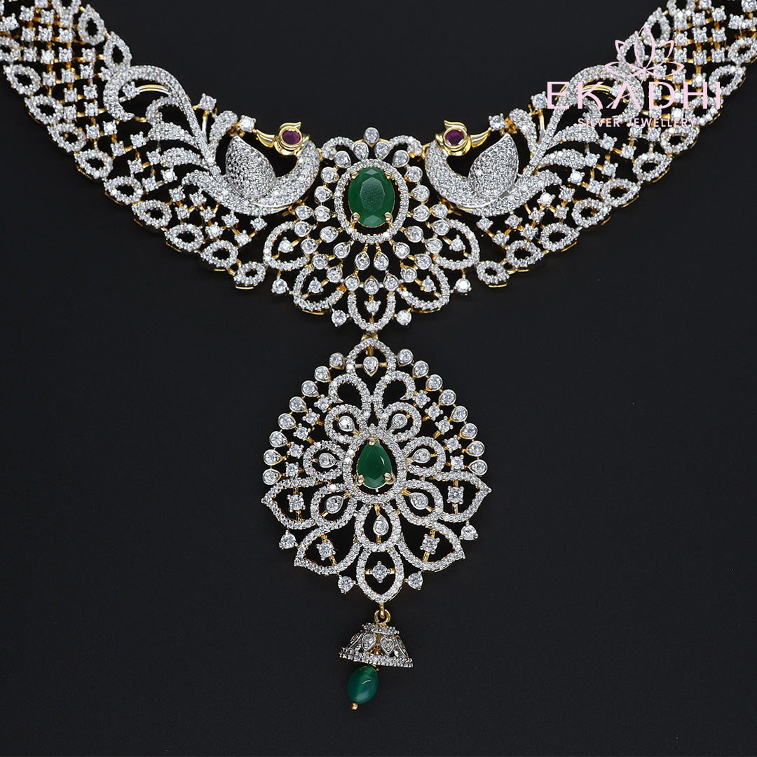 HJ10555 – Bridal Premium CZ Necklace with Emerald Stones