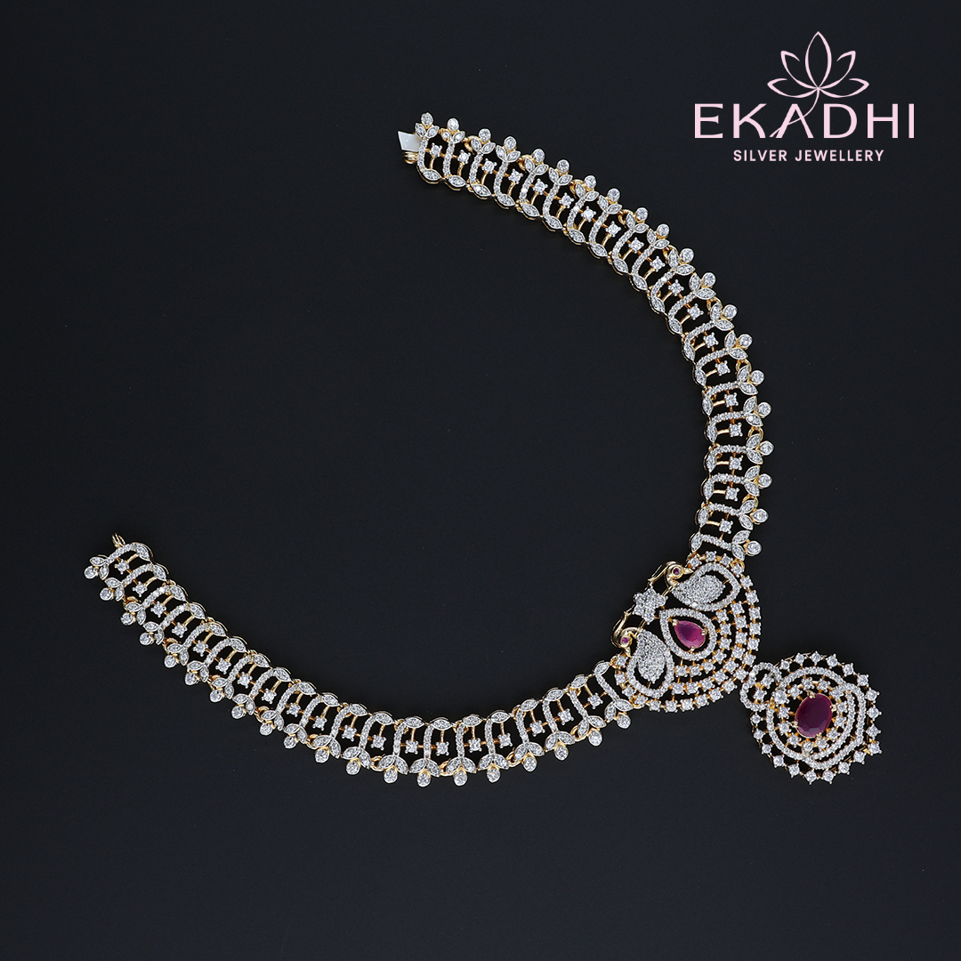 HJ10582 – Premium CZ Bridal Necklace with Red and White Stones