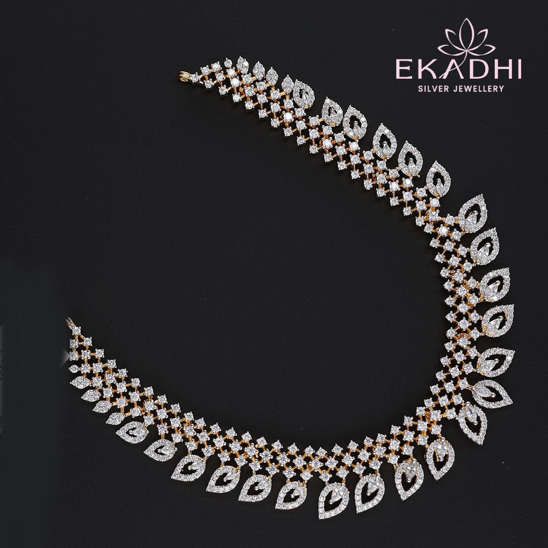 HJ10596 – Premium CZ Bridal Necklace with Leaf Motifs