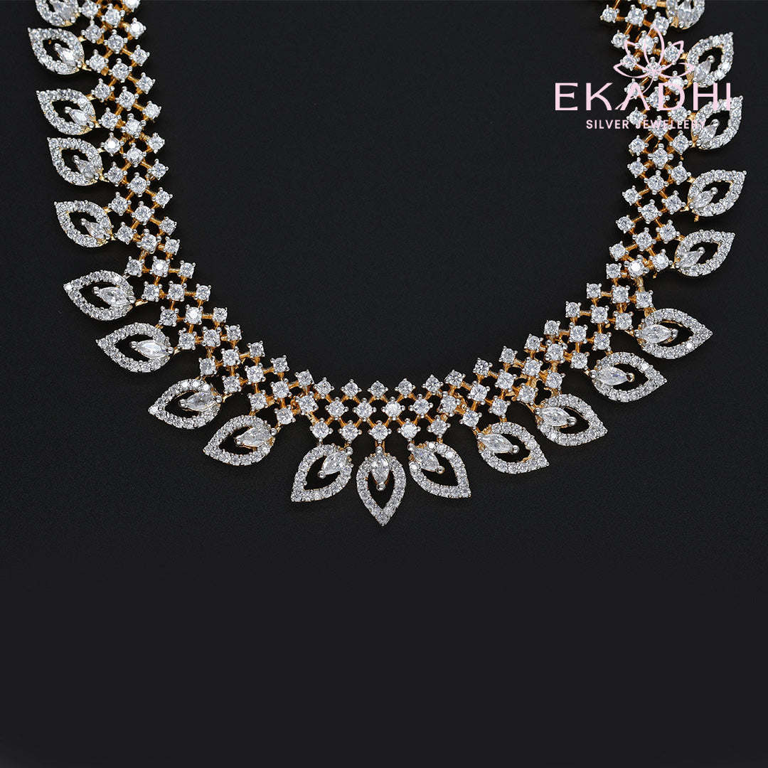 HJ10596 – Premium CZ Bridal Necklace with Leaf Motifs