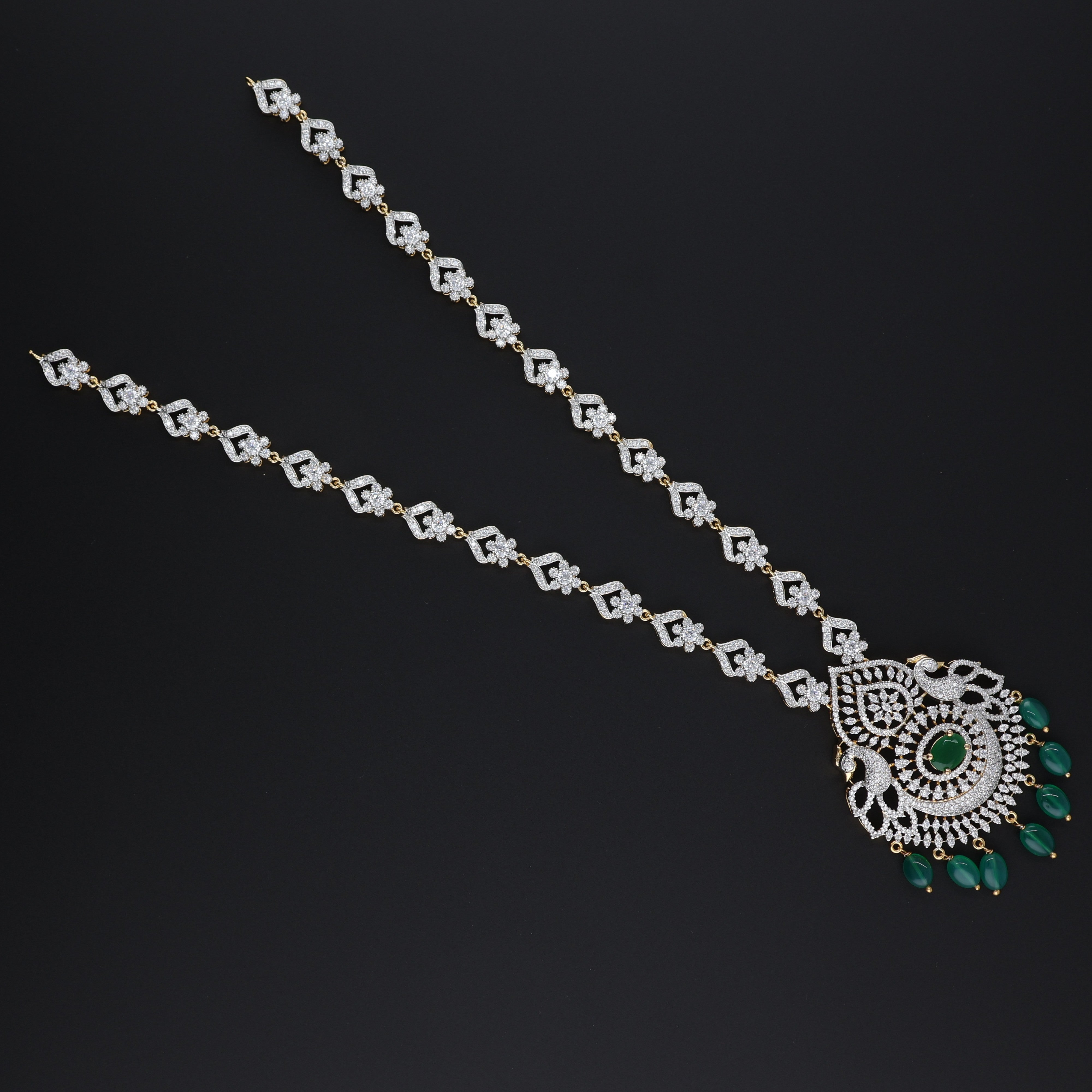 HJ10630 – Premium CZ Haram with Green Beads and Pendant