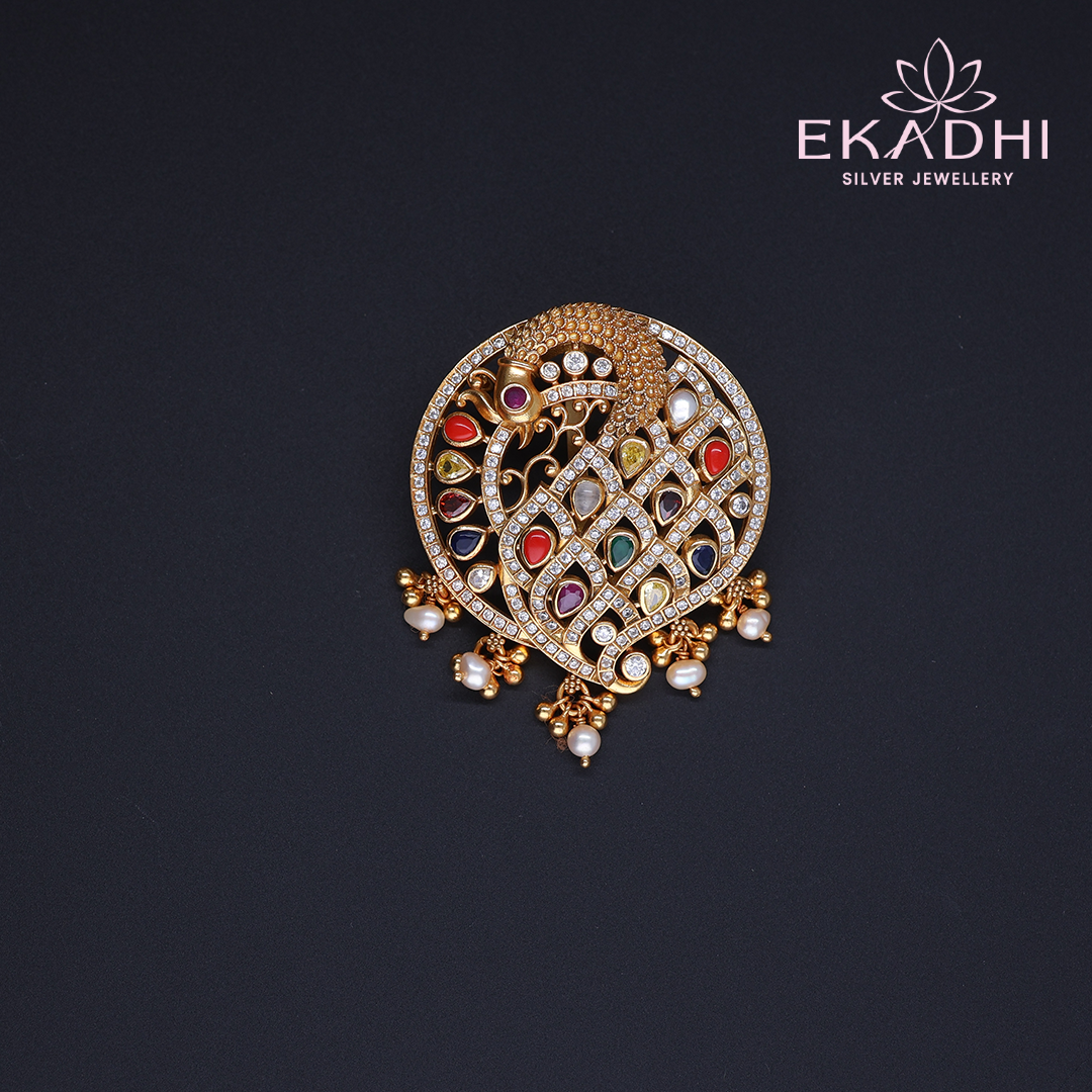 HJ11507 – CZ Adorned Nakshi Pendant in Antique Finish