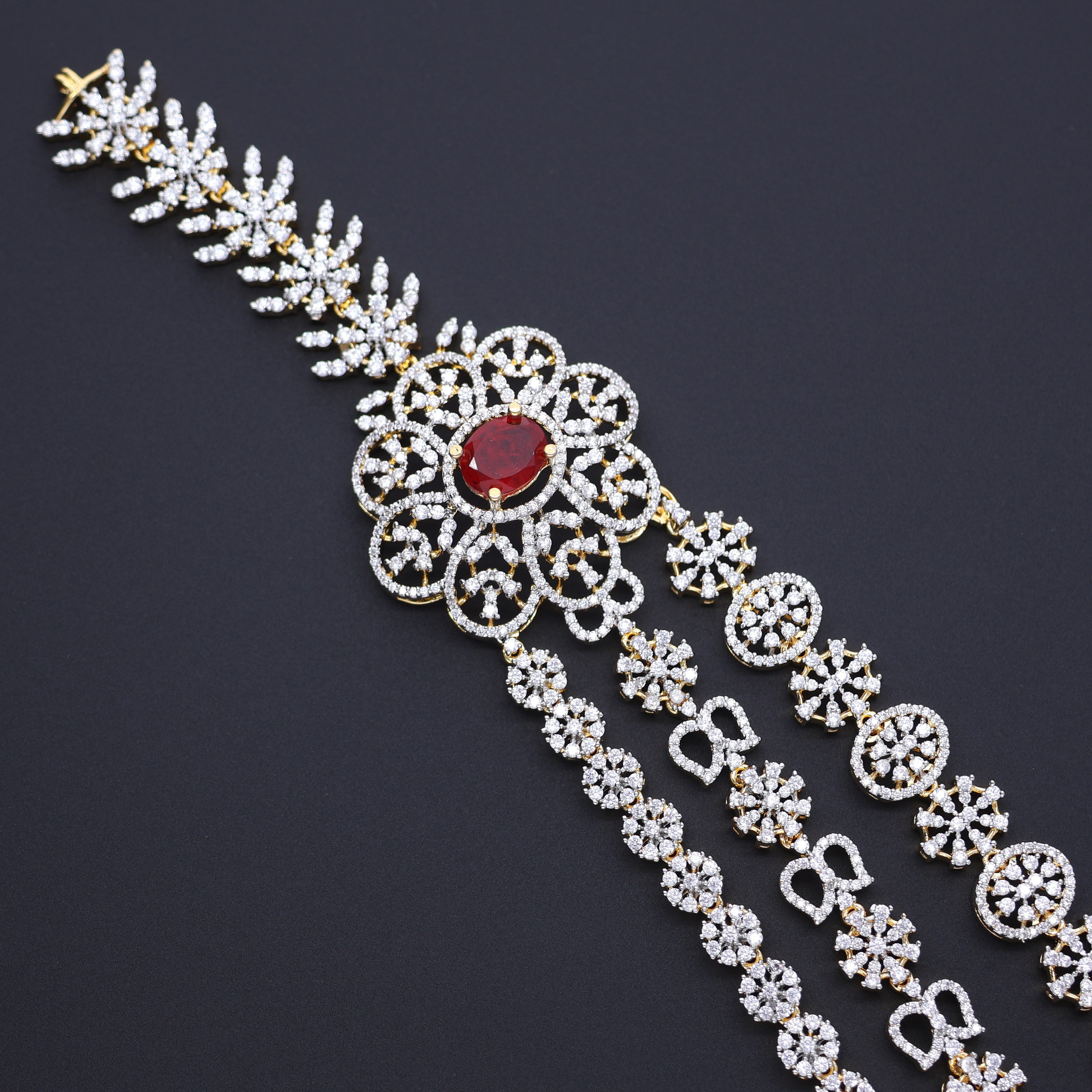 HJ11696 – Three Layered Premium CZ Haram with Red Stones
