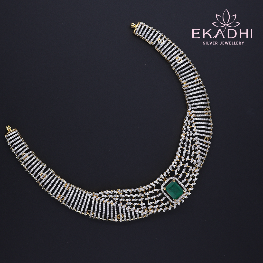 HJ11702 – Short Premium CZ Necklace in Unique Design