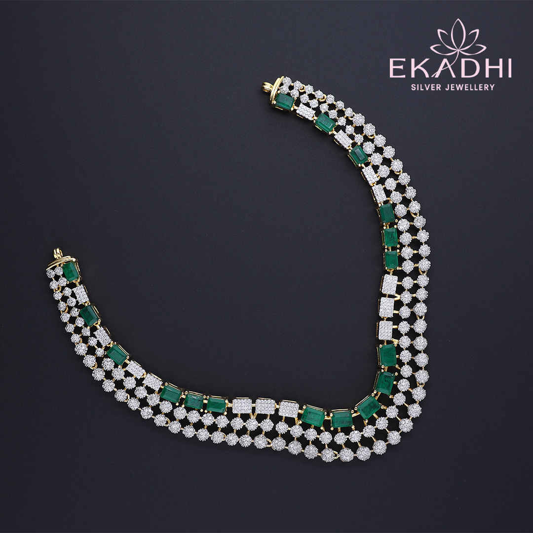 HJ11704 – CZ Necklace with Green and White Stone Accents