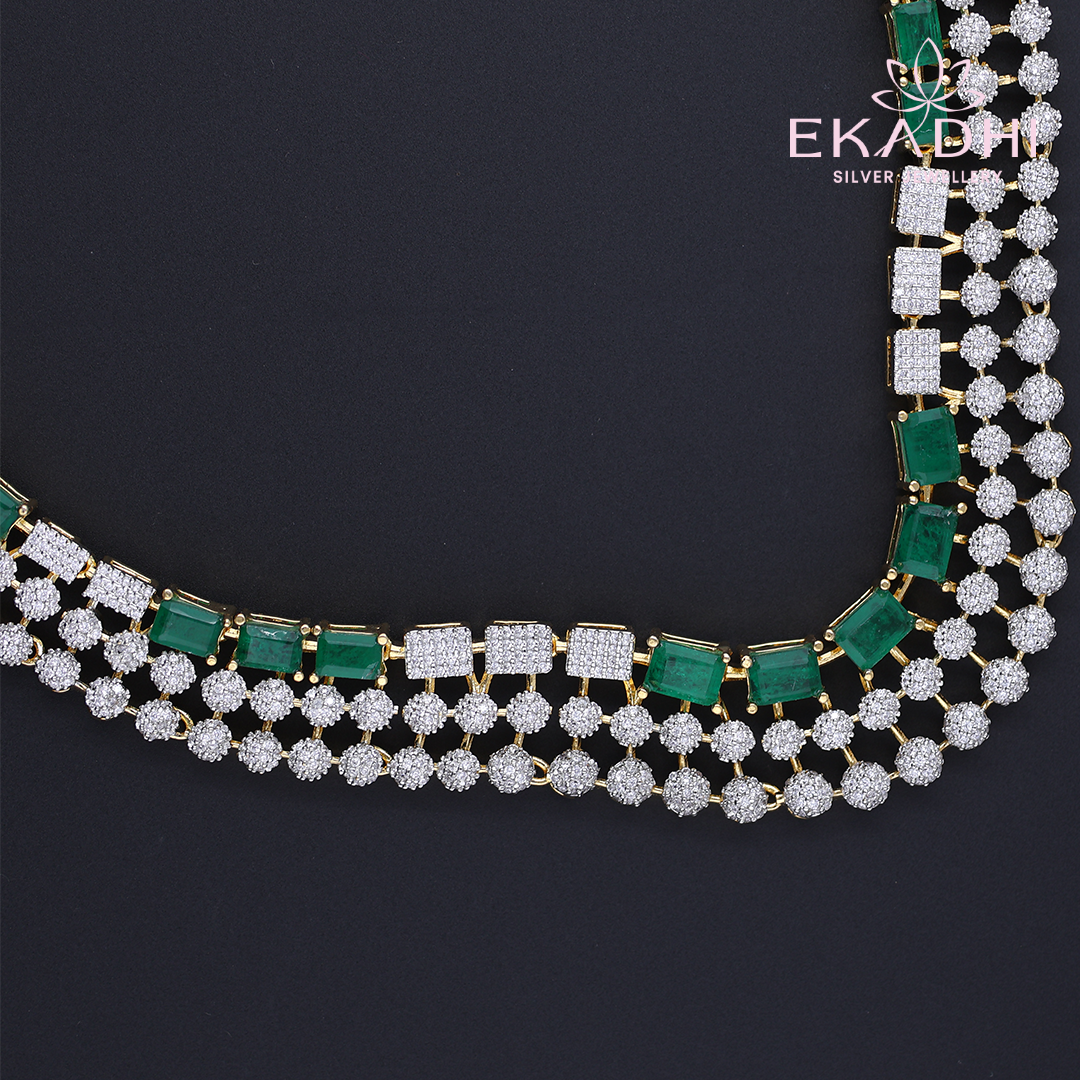 HJ11704 – CZ Necklace with Green and White Stone Accents