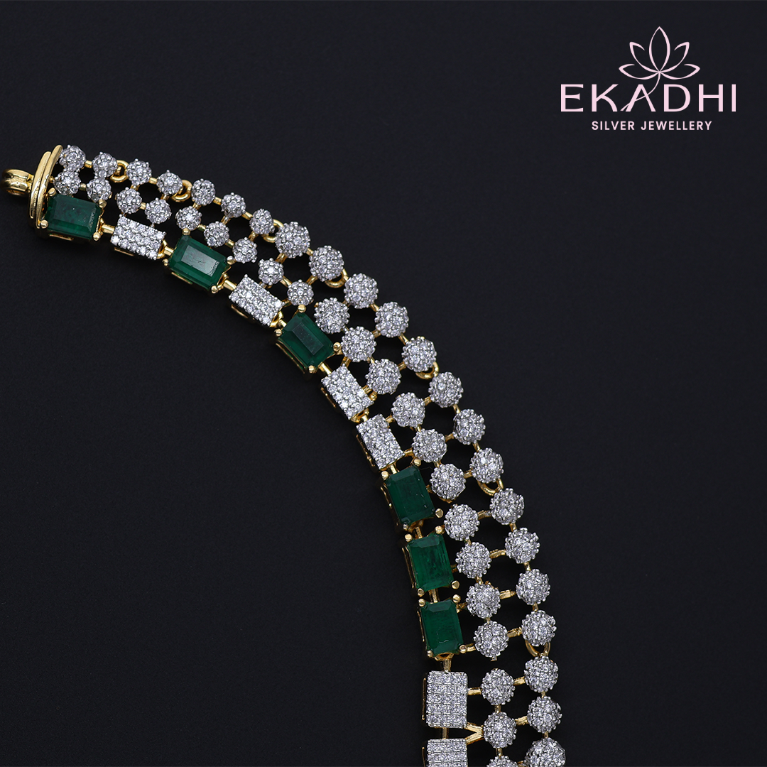 HJ11704 – CZ Necklace with Green and White Stone Accents