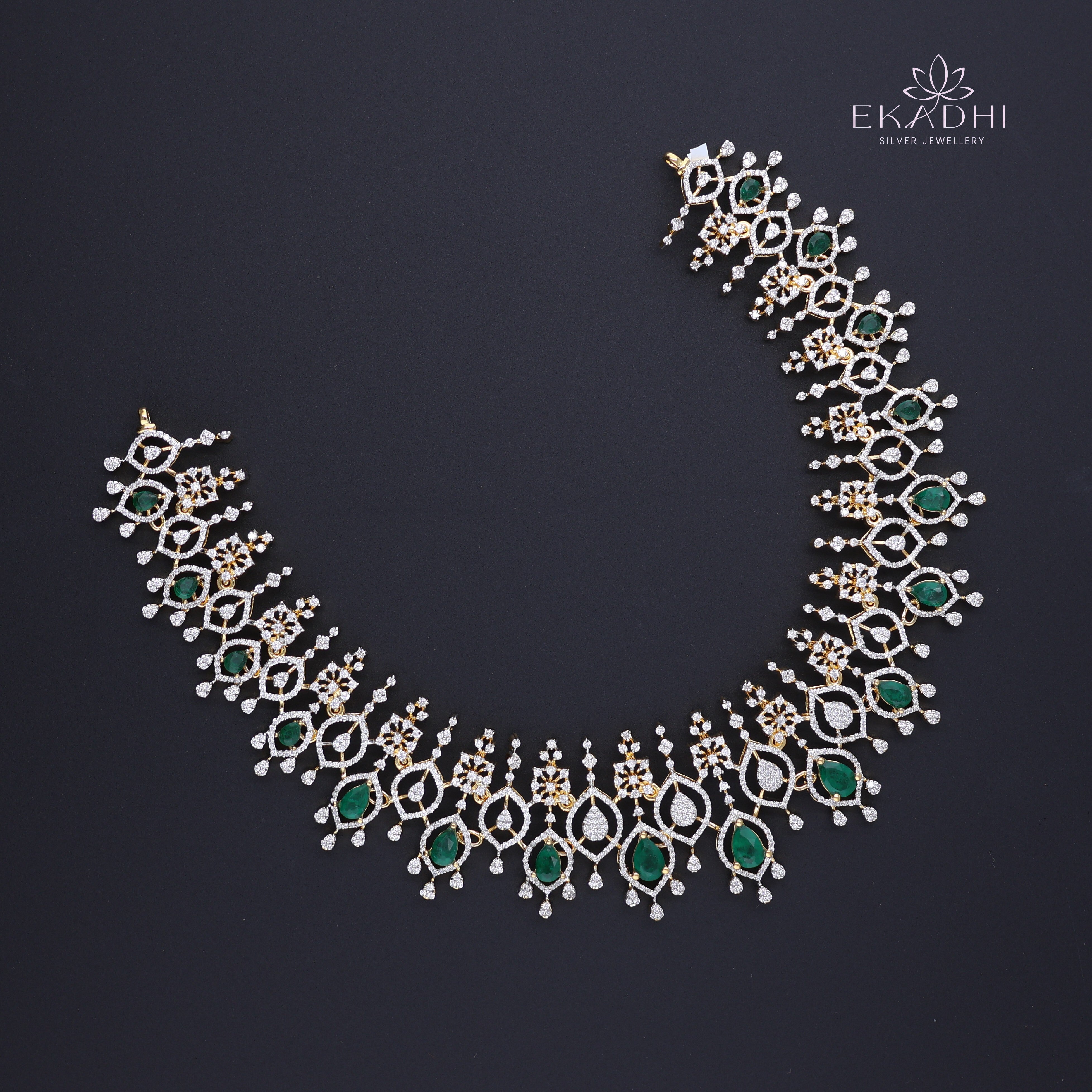 HJ11710 – Premium CZ Necklace with Green Stones