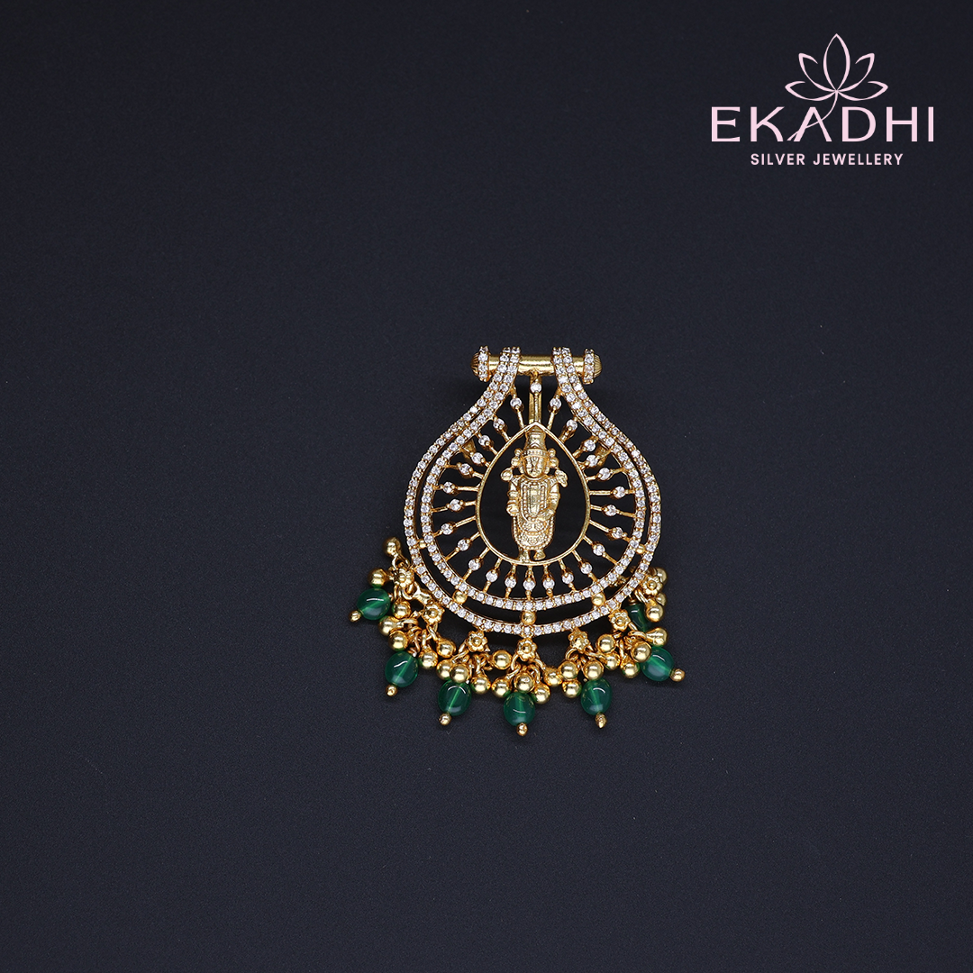 HJ11997 – Green Bead Pendant with Subtle Nakshi Craft