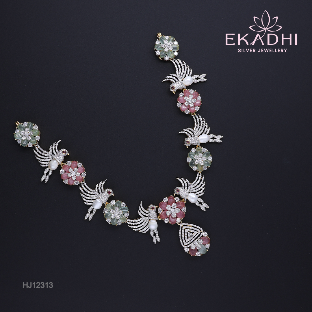 HJ12313 – Colour Stone Necklace with Birds & Flowers Design