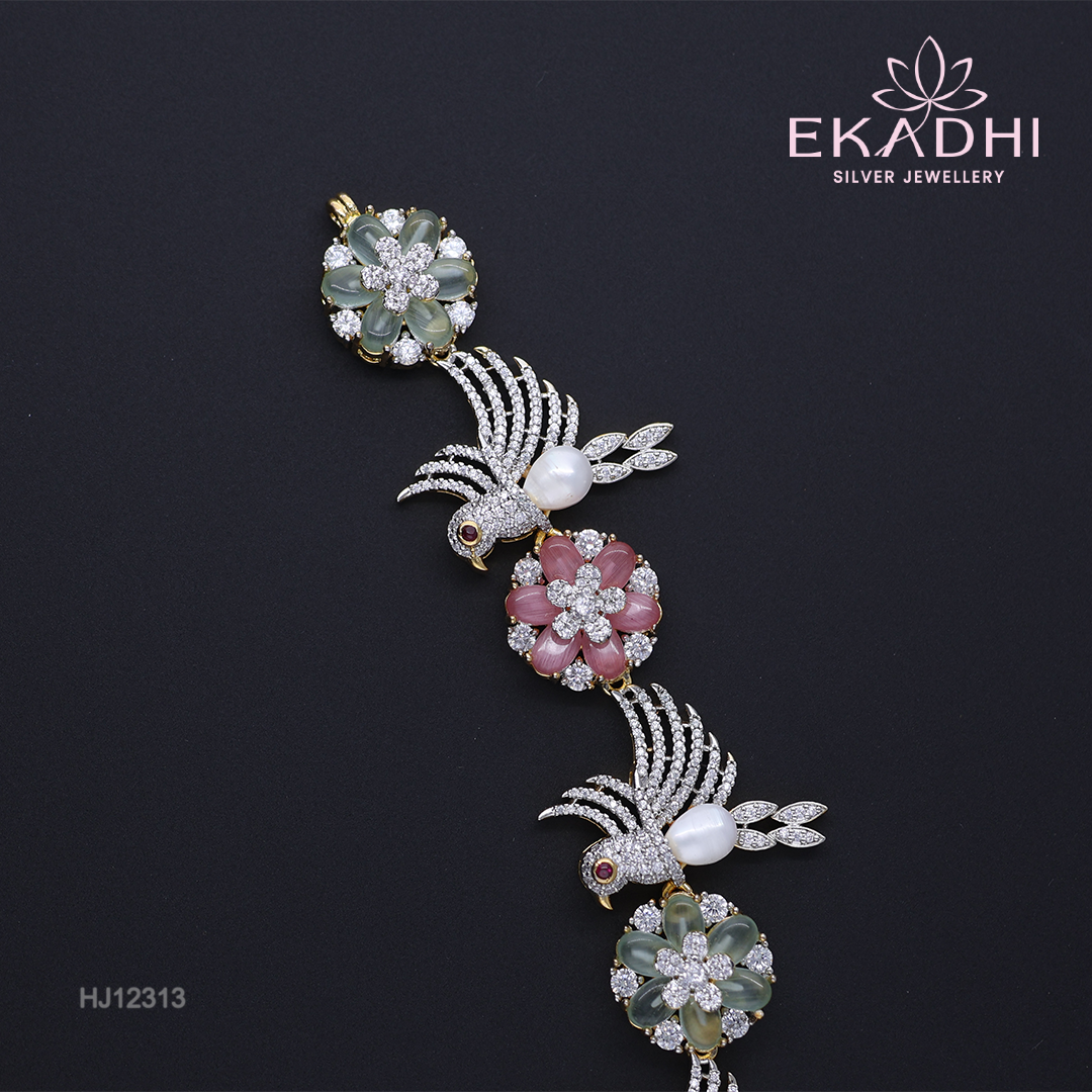 HJ12313 – Colour Stone Necklace with Birds & Flowers Design