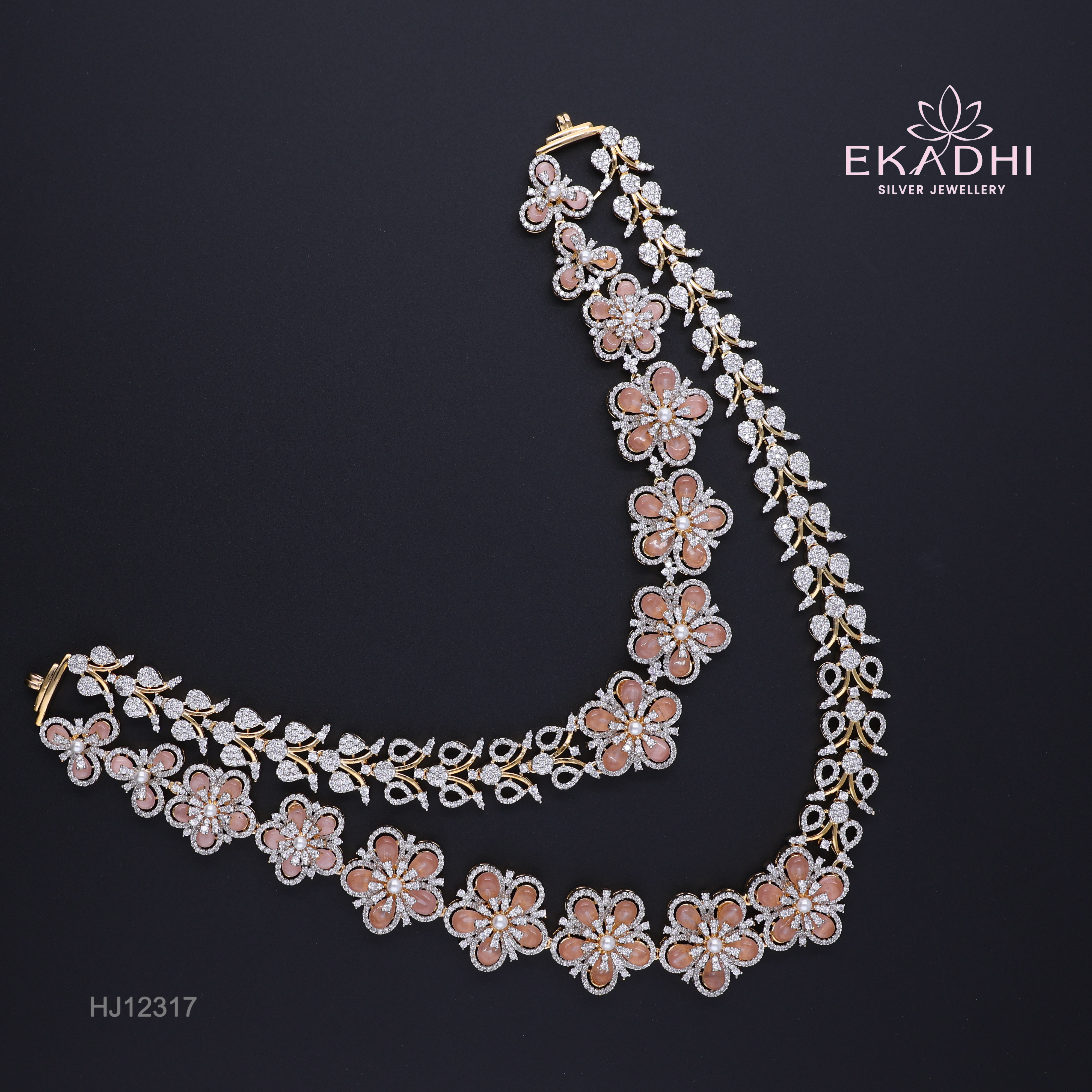 HJ12317 – Colour Stone Necklace with Pink Floral