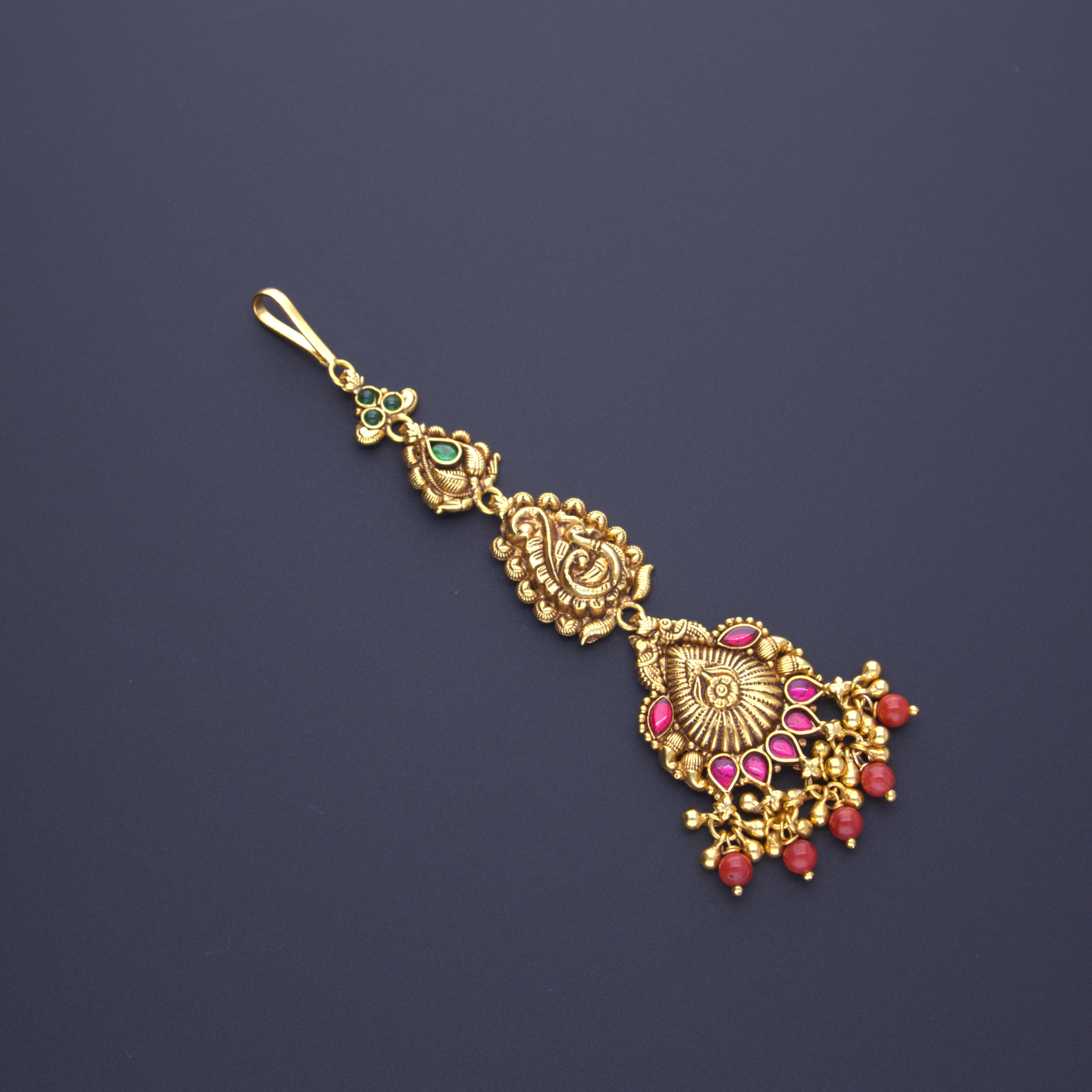 HJ12345 – Traditional Maang Tikka with Red Beads