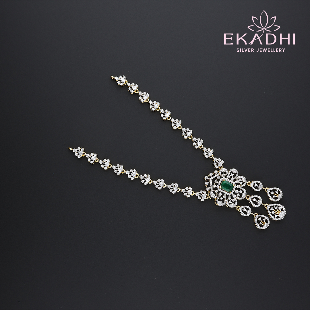HJ12953 – Premium CZ Necklace with Emerald Drop Pendant