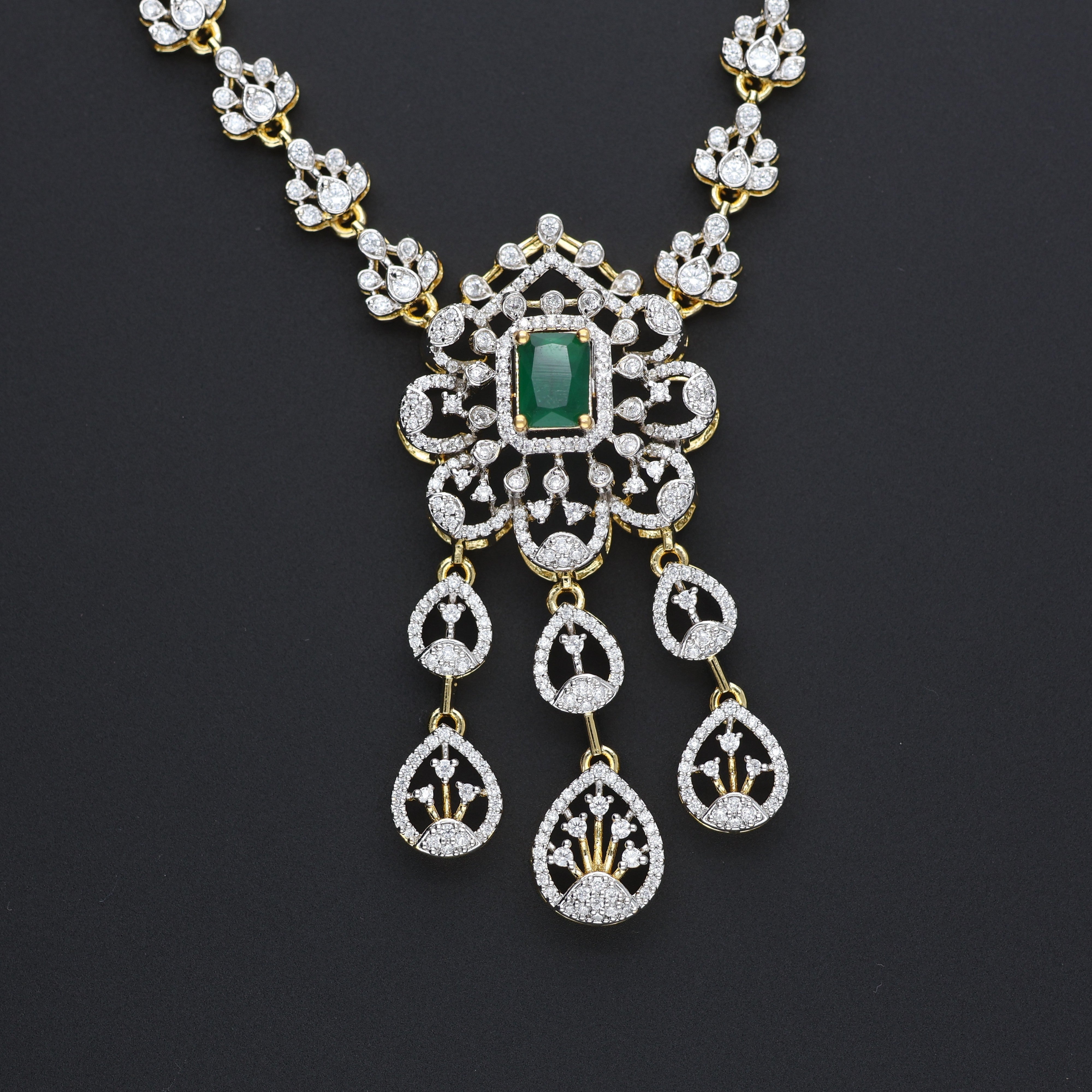 HJ12953 – Premium CZ Necklace with Emerald Drop Pendant