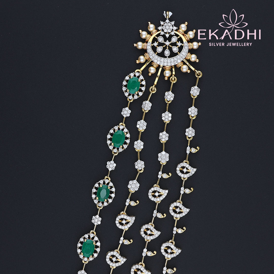 HJ13032 – Four-Layered Grand Haram with CZ and Green Stones