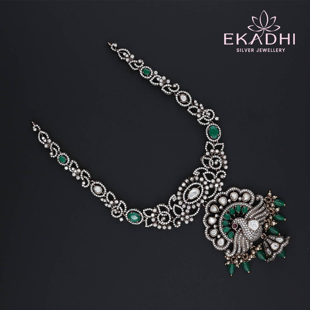 HJ13173 – Victorian Necklace with Peacock Motifs and CZ Stones