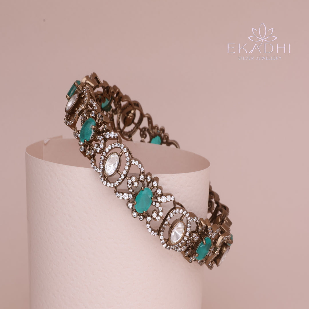 HJ13229 -  Victorian Silver Bangle with Antique Finish