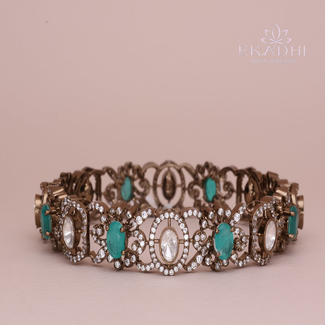 HJ13229 -  Victorian Silver Bangle with Antique Finish