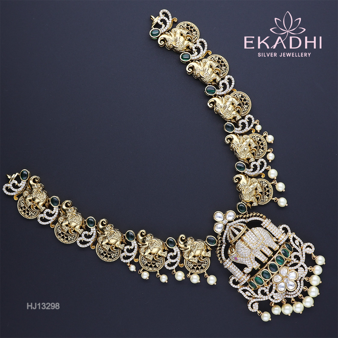HJ13298 – Nakshi CZ Necklace with Elephant Motifs