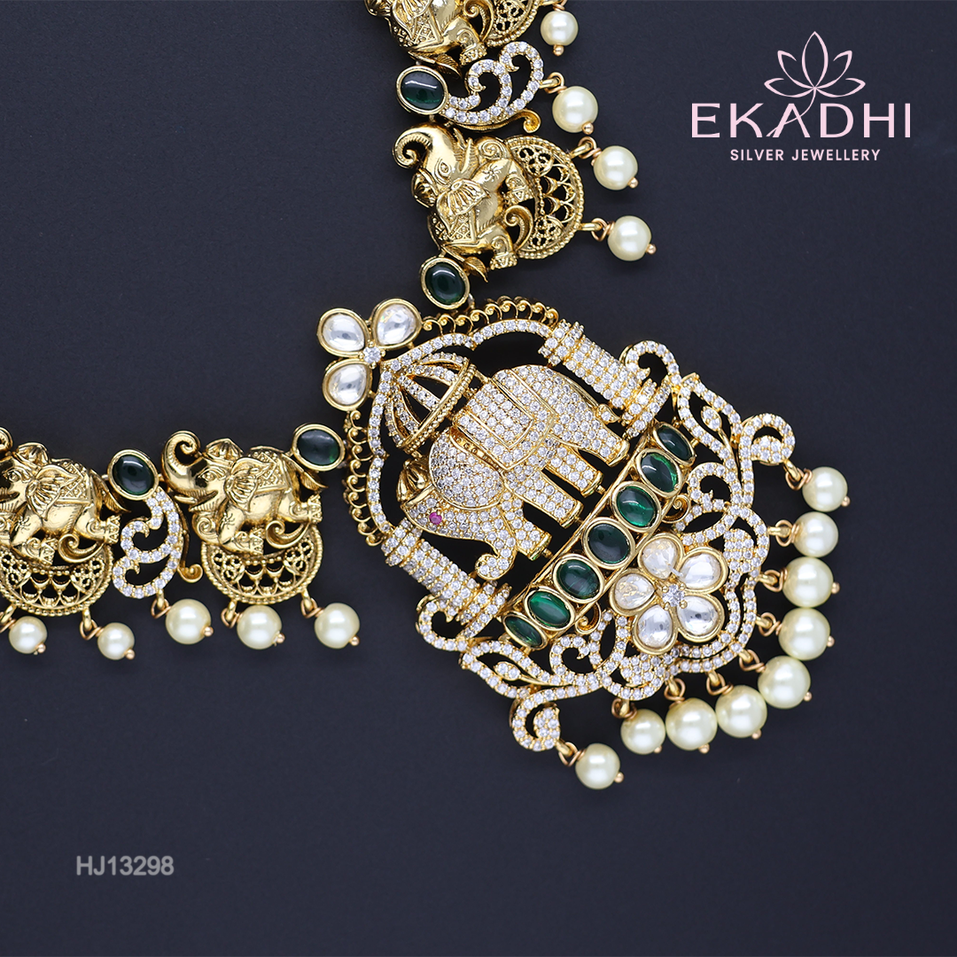 HJ13298 – Nakshi CZ Necklace with Elephant Motifs