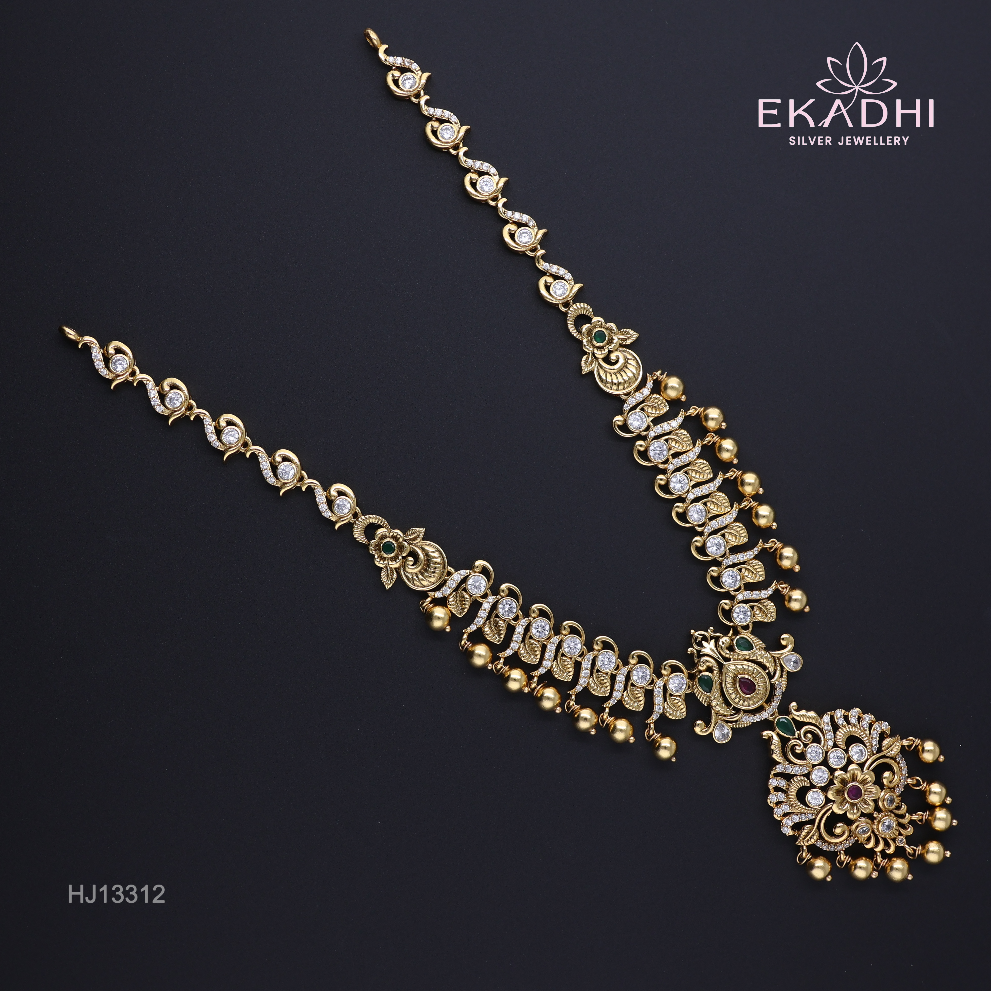 HJ13312 – Nakshi CZ Temple Necklace with Leaf Motif