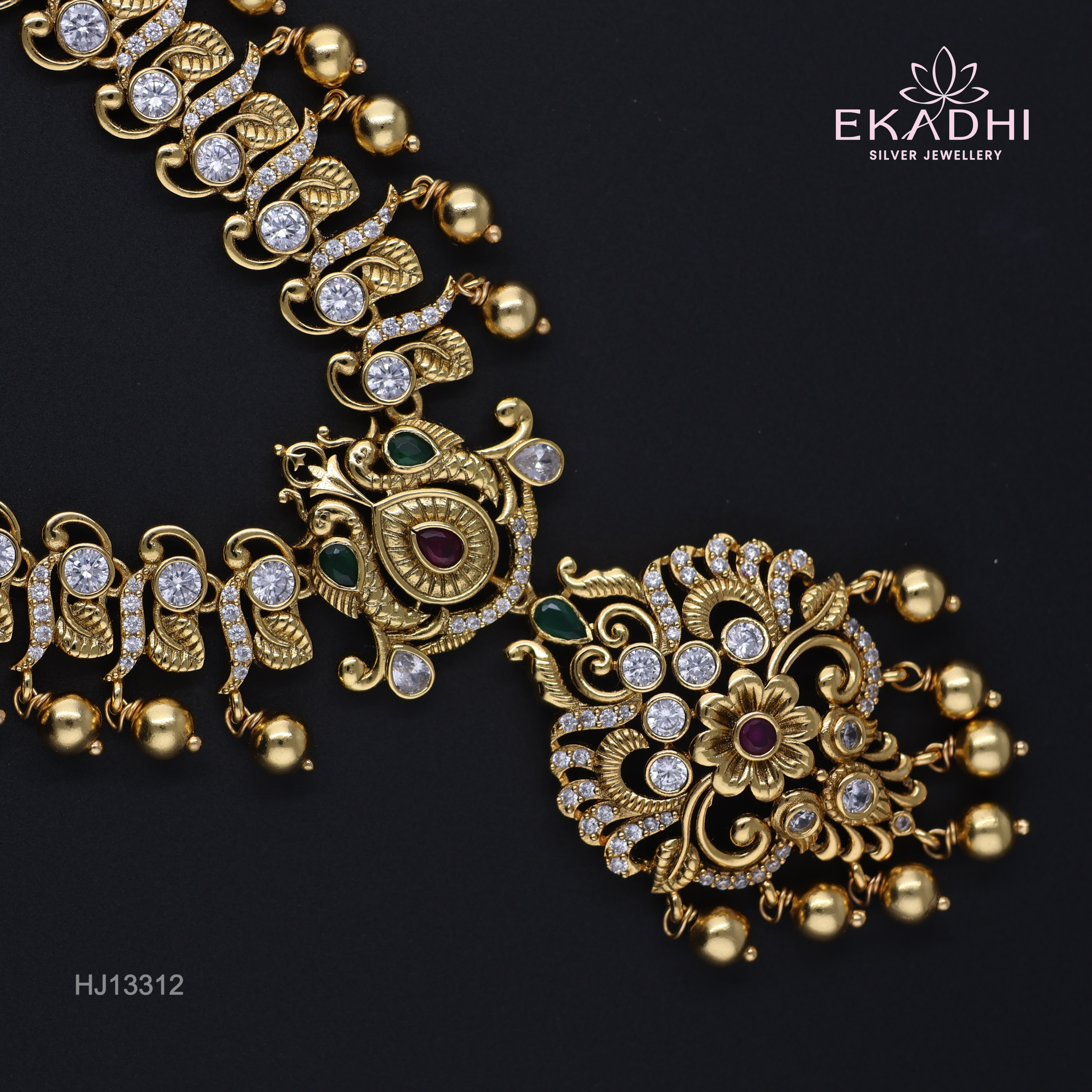 HJ13312 – Nakshi CZ Temple Necklace with Leaf Motif