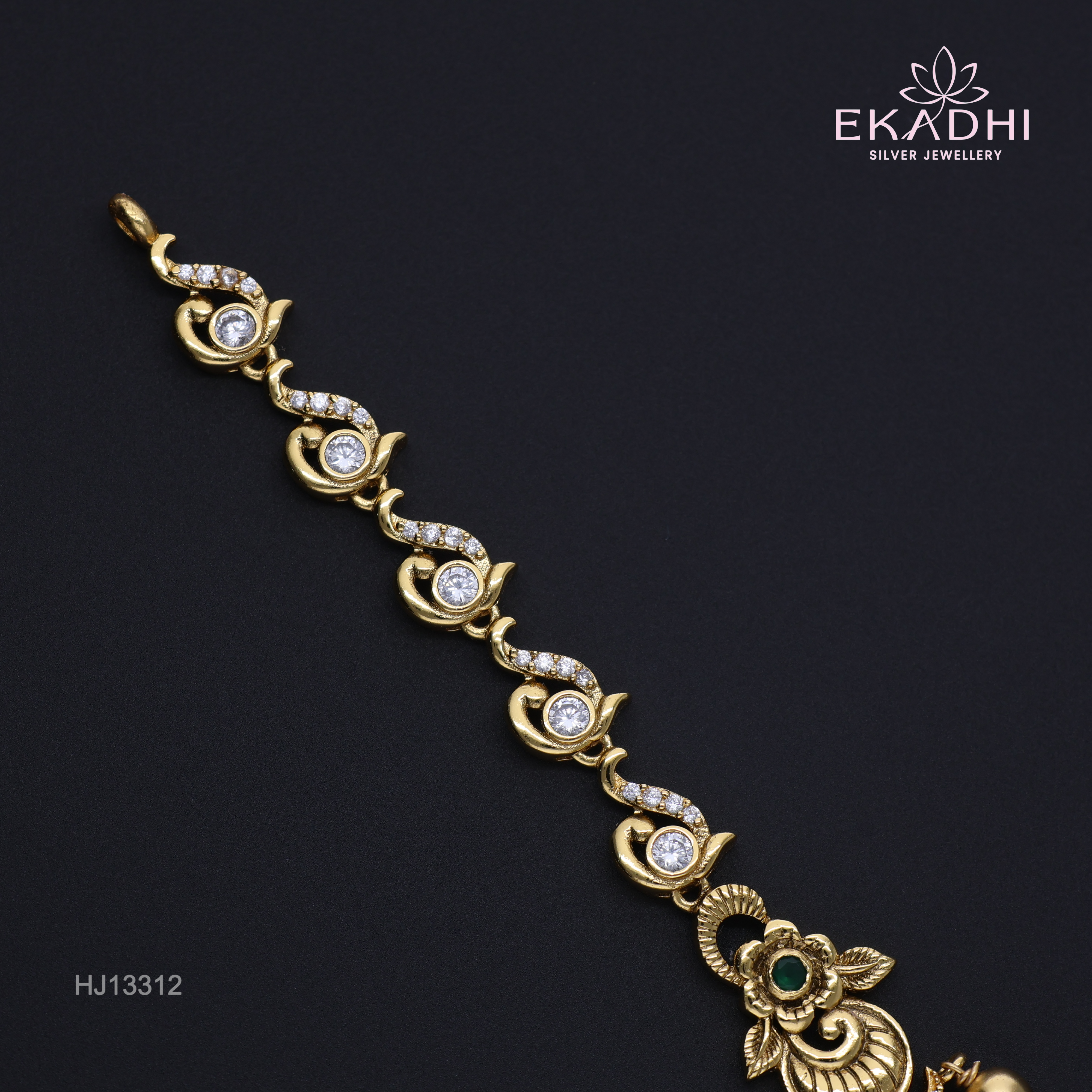 HJ13312 – Nakshi CZ Temple Necklace with Leaf Motif