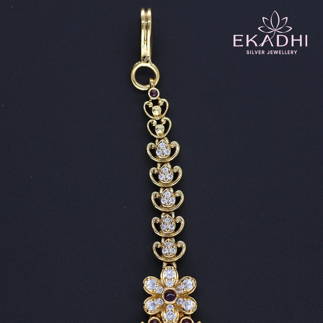 HJ13328 – Floral Nakshi Maang Tikka with Antique Finish