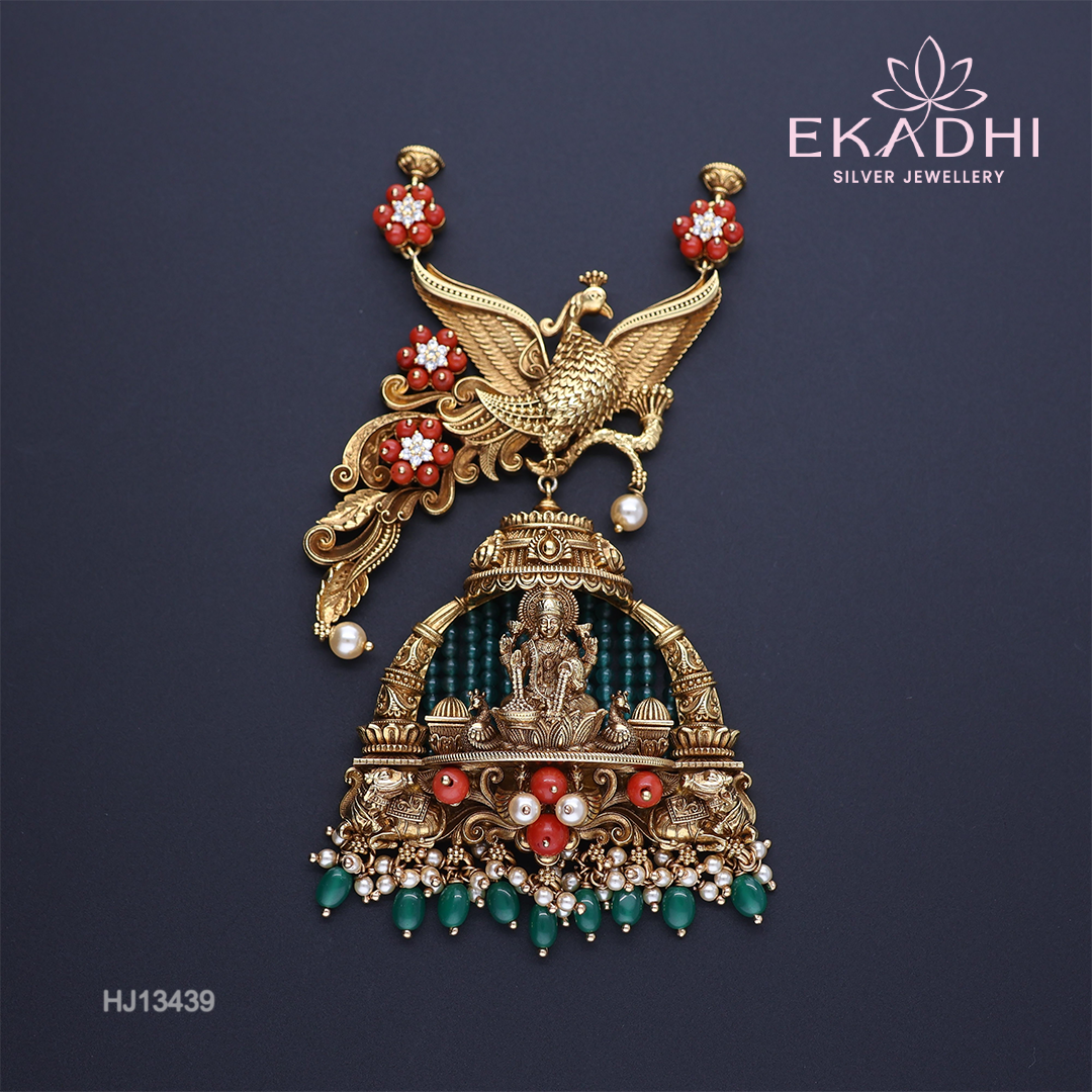 HJ13439 – Nakshi Ultra-Lightweight Pendant with Lakshmi Devi & Peacock