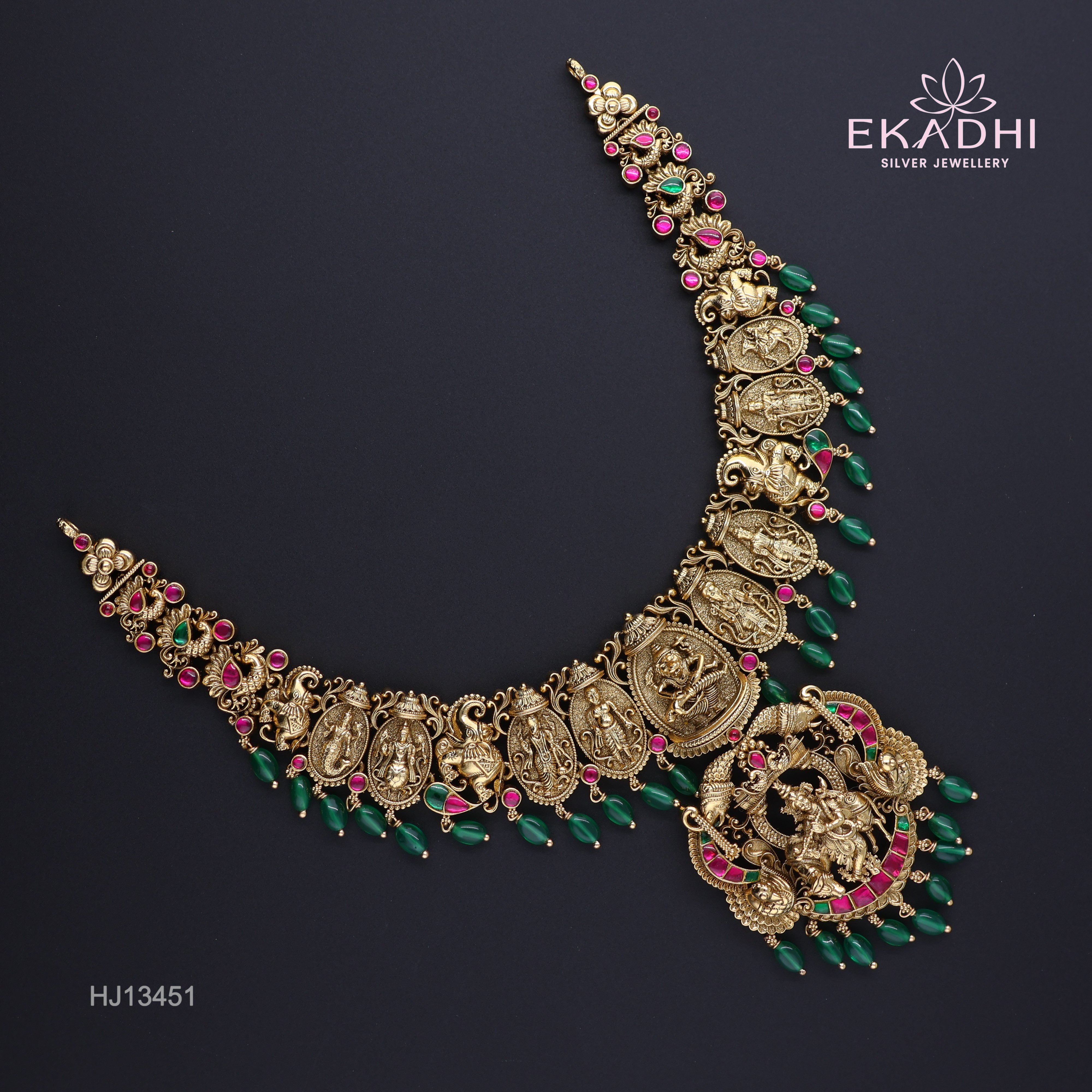 HJ13451 – Nakshi Ultra-Lightweight Necklace with Dasavatara & Krishna Pendant Nakshi ULW Necklace