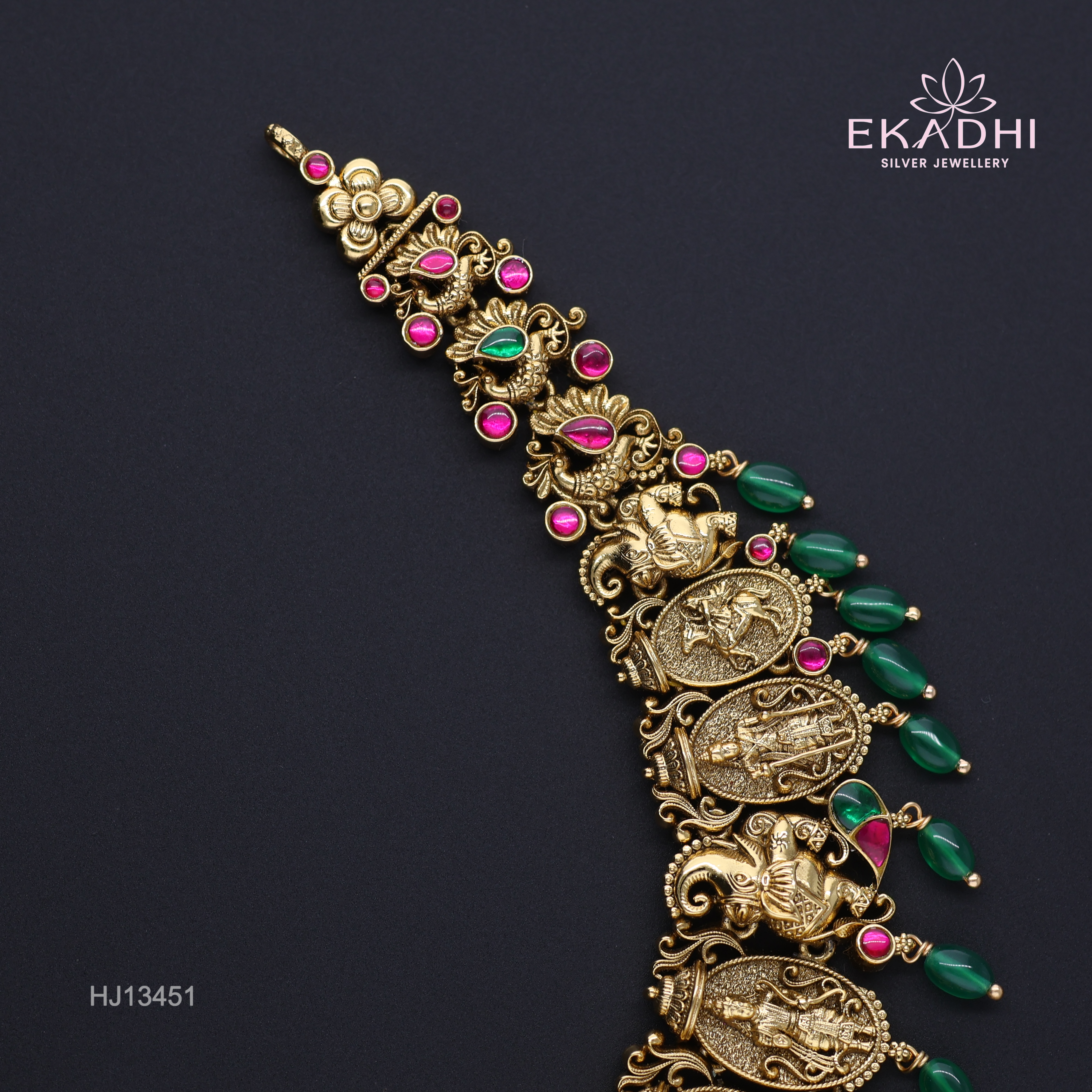 HJ13451 – Nakshi Ultra-Lightweight Necklace with Dasavatara & Krishna Pendant Nakshi ULW Necklace