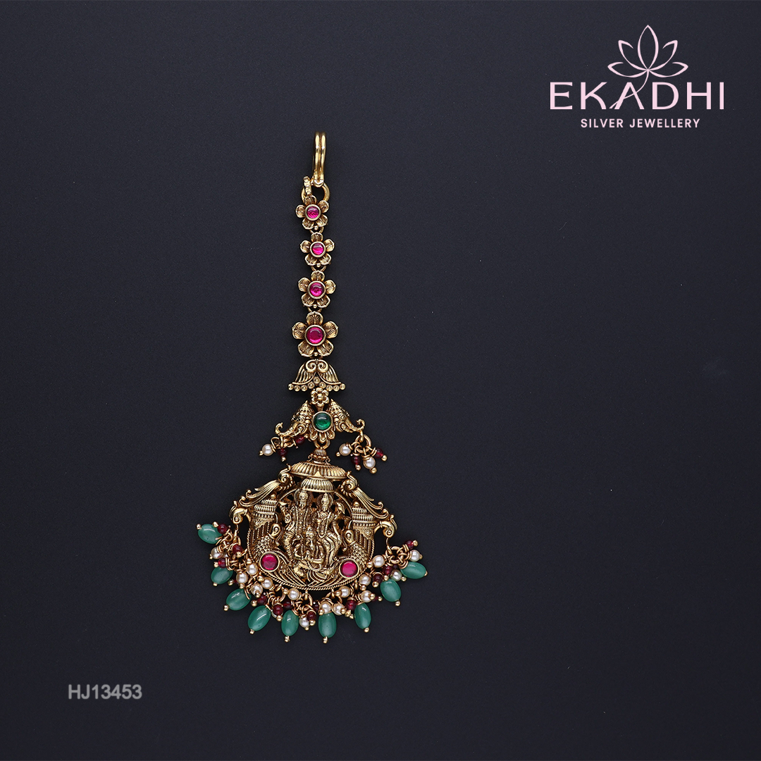 HJ13453 – Nakshi Ultra-Lightweight Maang Tikka with Vishnu, Lakshmi & Garuda
