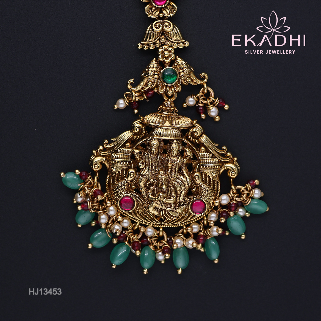 HJ13453 – Nakshi Ultra-Lightweight Maang Tikka with Vishnu, Lakshmi & Garuda