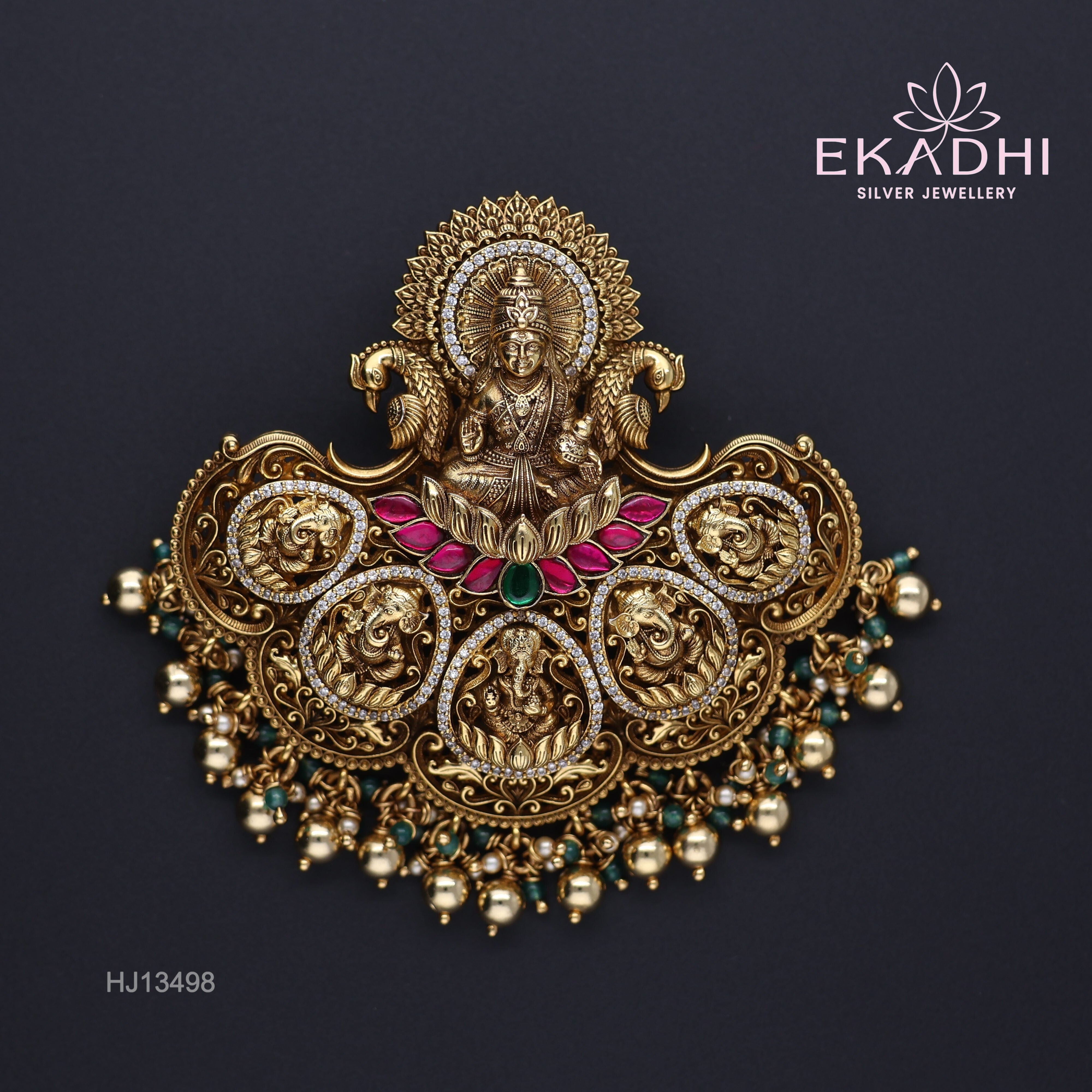 HJ13498 – Nakshi Ultra-Lightweight Pendant with Lakshmi Devi & Ganesha