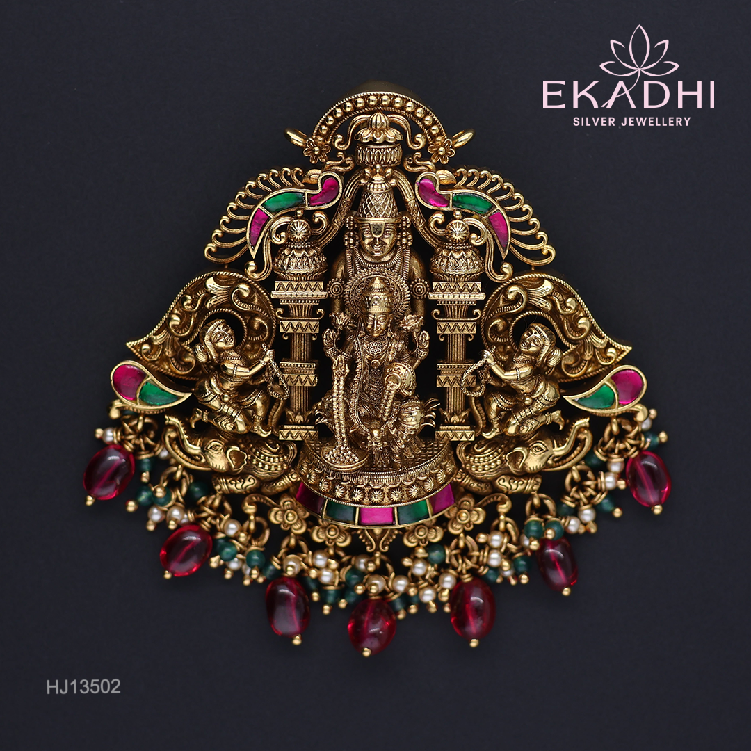 HJ13502 – Nakshi Ultra-Lightweight Pendant with Temple Design & Red Beads