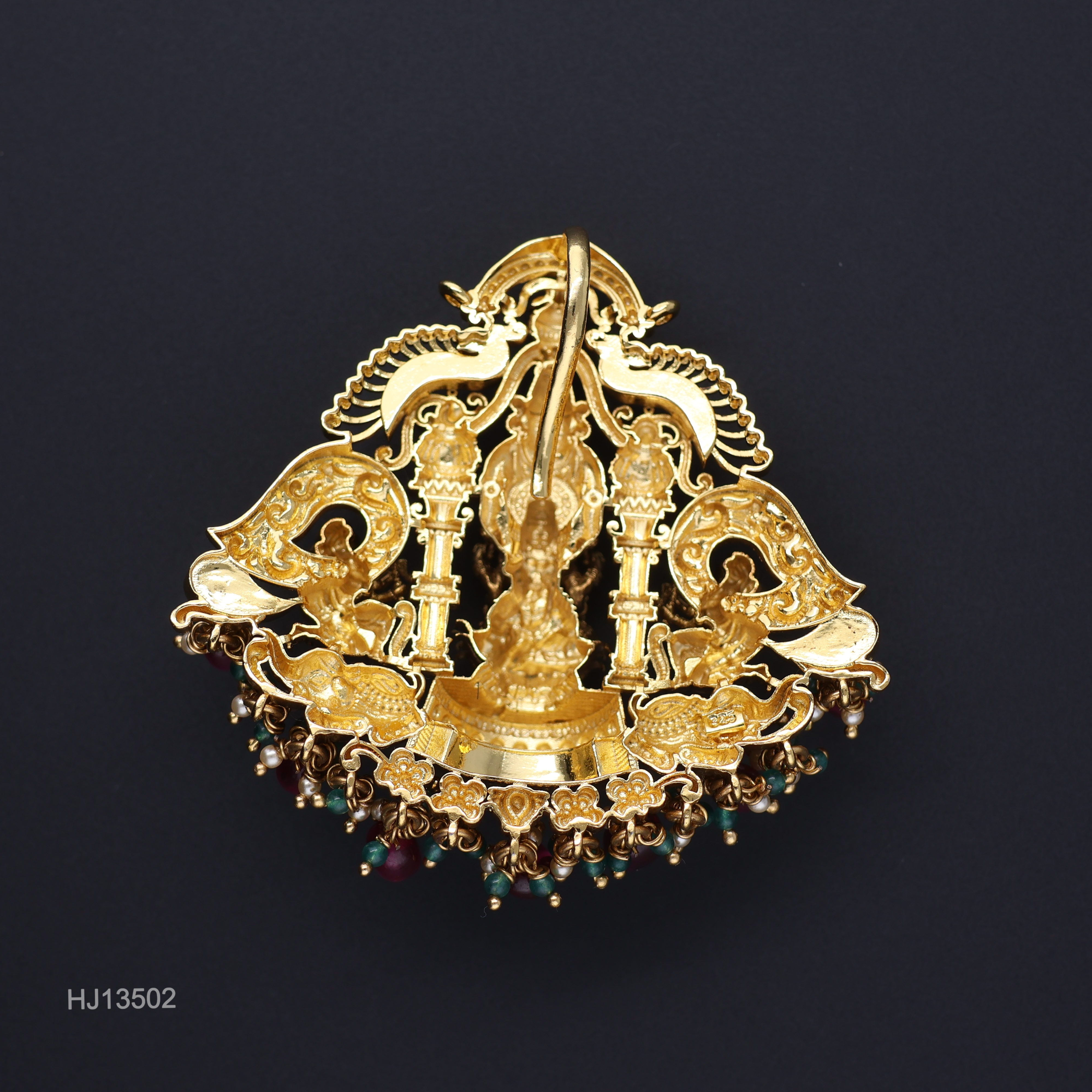 HJ13502 – Nakshi Ultra-Lightweight Pendant with Temple Design & Red Beads