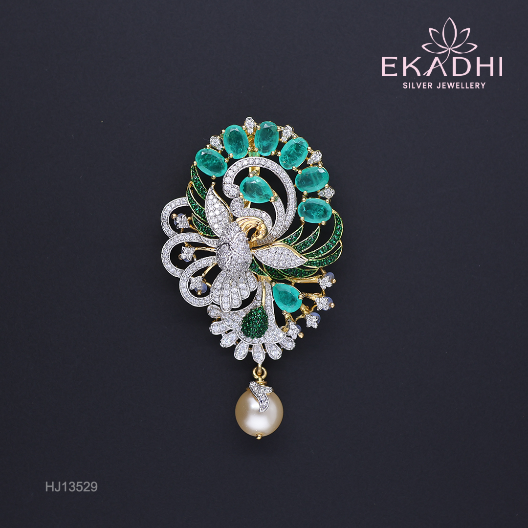 HJ13529 – Colour Stone Pendant with Emerald Style & Bird Motif