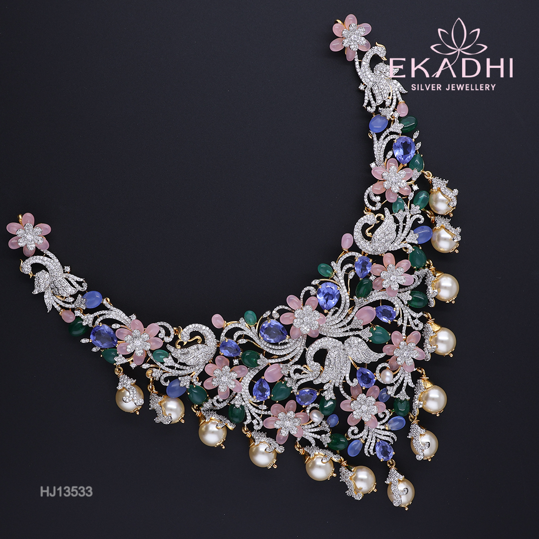 HJ13533 – Colour Stone Necklace with Multicolour Floral Design