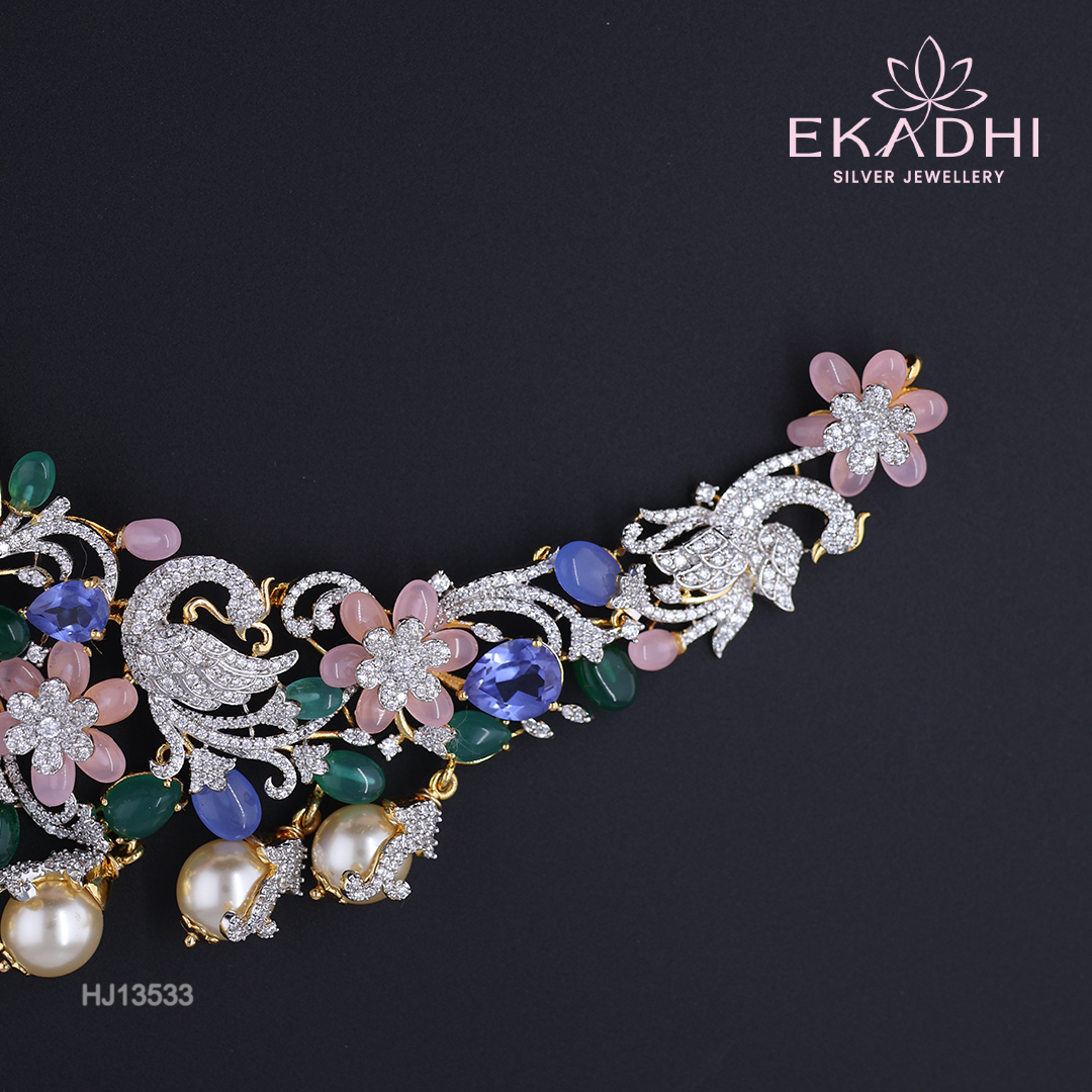 HJ13533 – Colour Stone Necklace with Multicolour Floral Design