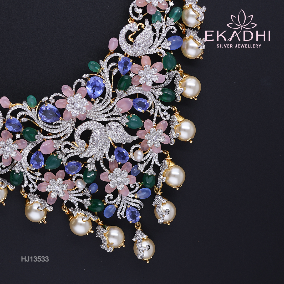 HJ13533 – Colour Stone Necklace with Multicolour Floral Design