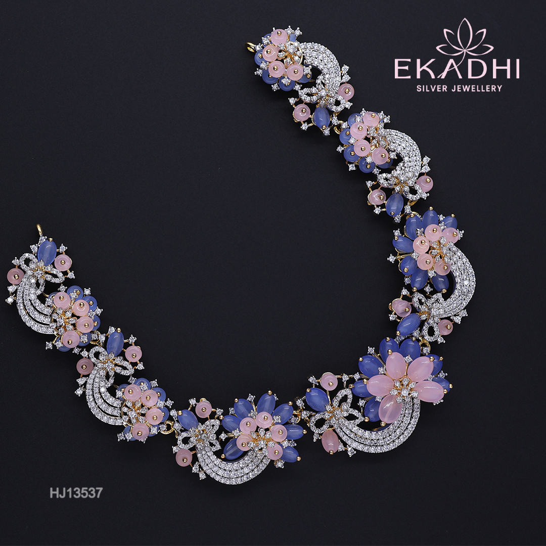 HJ13537 – Colour Stone Necklace with Pink & Blue Beads