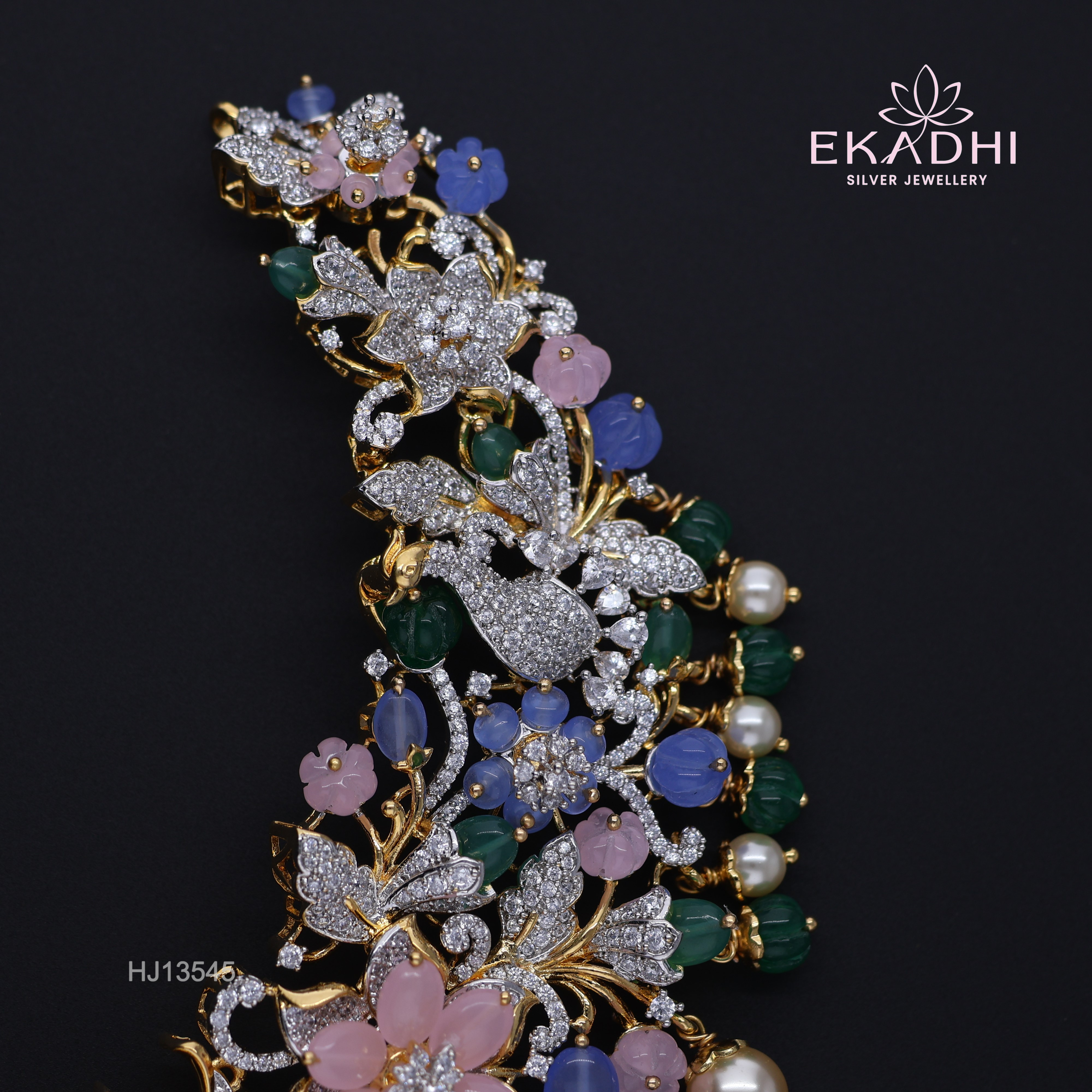 HJ13545 – Colour Stone Necklace with Swan & Floral Motifs