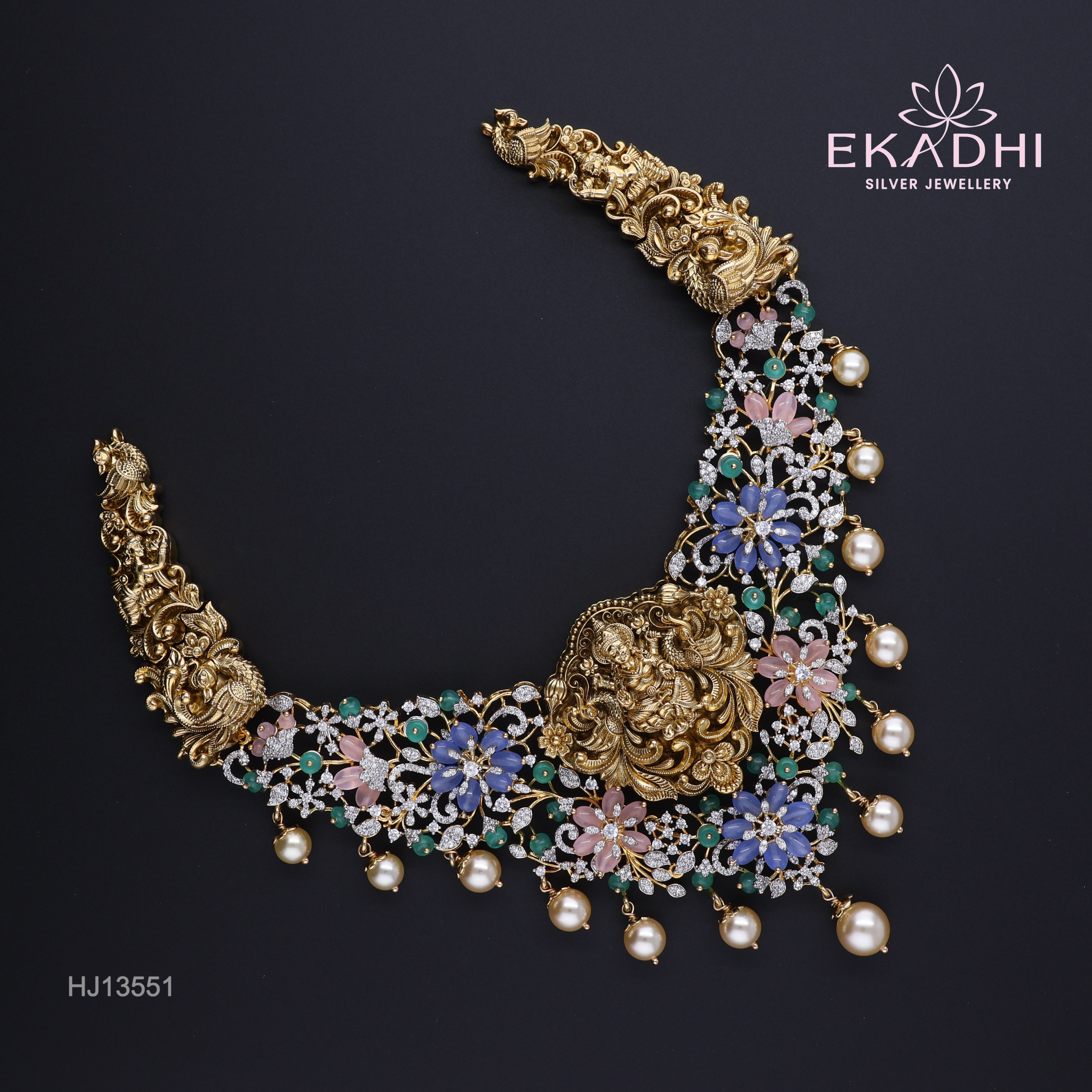 HJ13551 – Colour Stone Necklace Blending Modern & Temple Jewellery