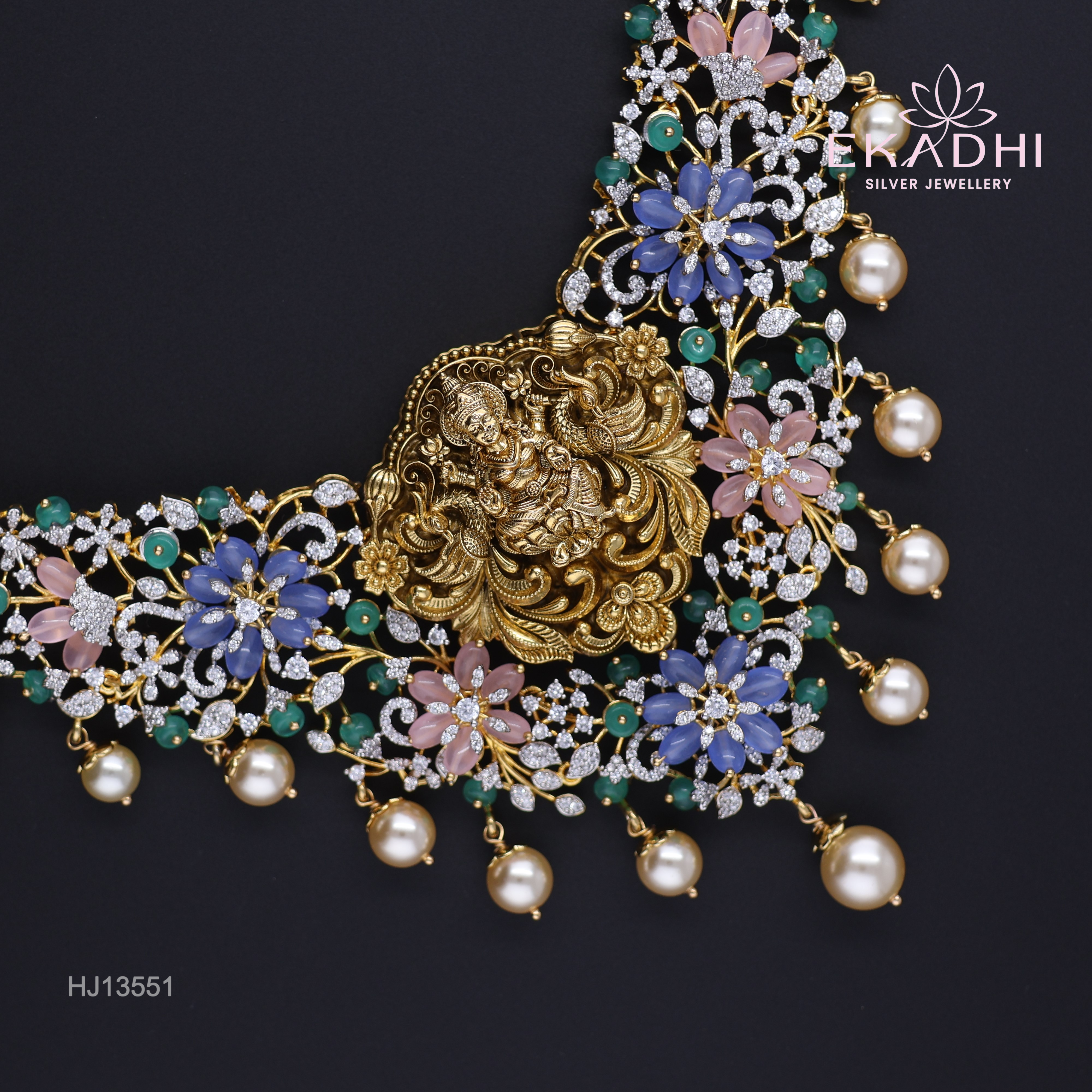 HJ13551 – Colour Stone Necklace Blending Modern & Temple Jewellery