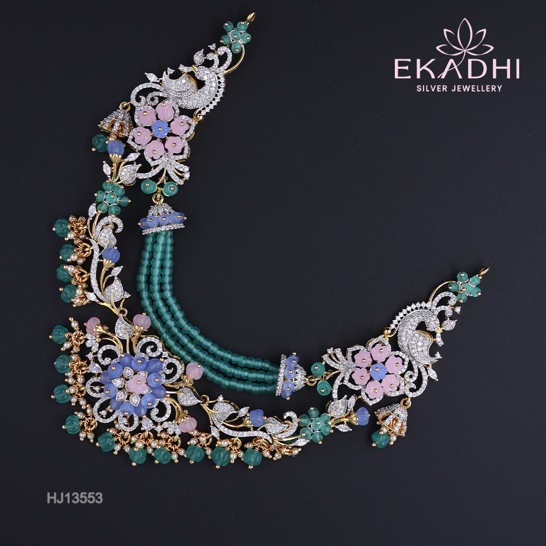 HJ13553 – Colour Stone Necklace with Unique Beaded Chain Design