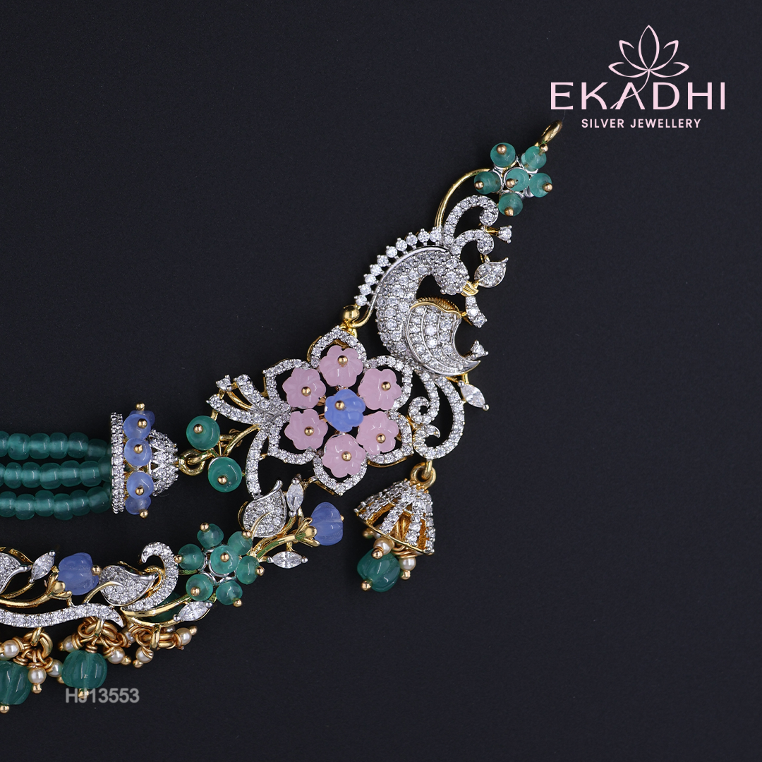 HJ13553 – Colour Stone Necklace with Unique Beaded Chain Design