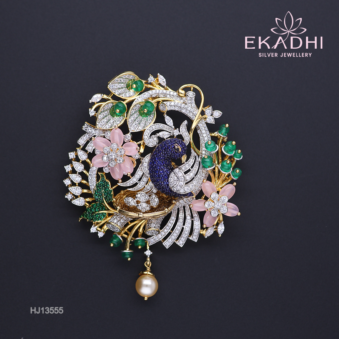 HJ13555 – Colour Stone Pendant with Peacock Design